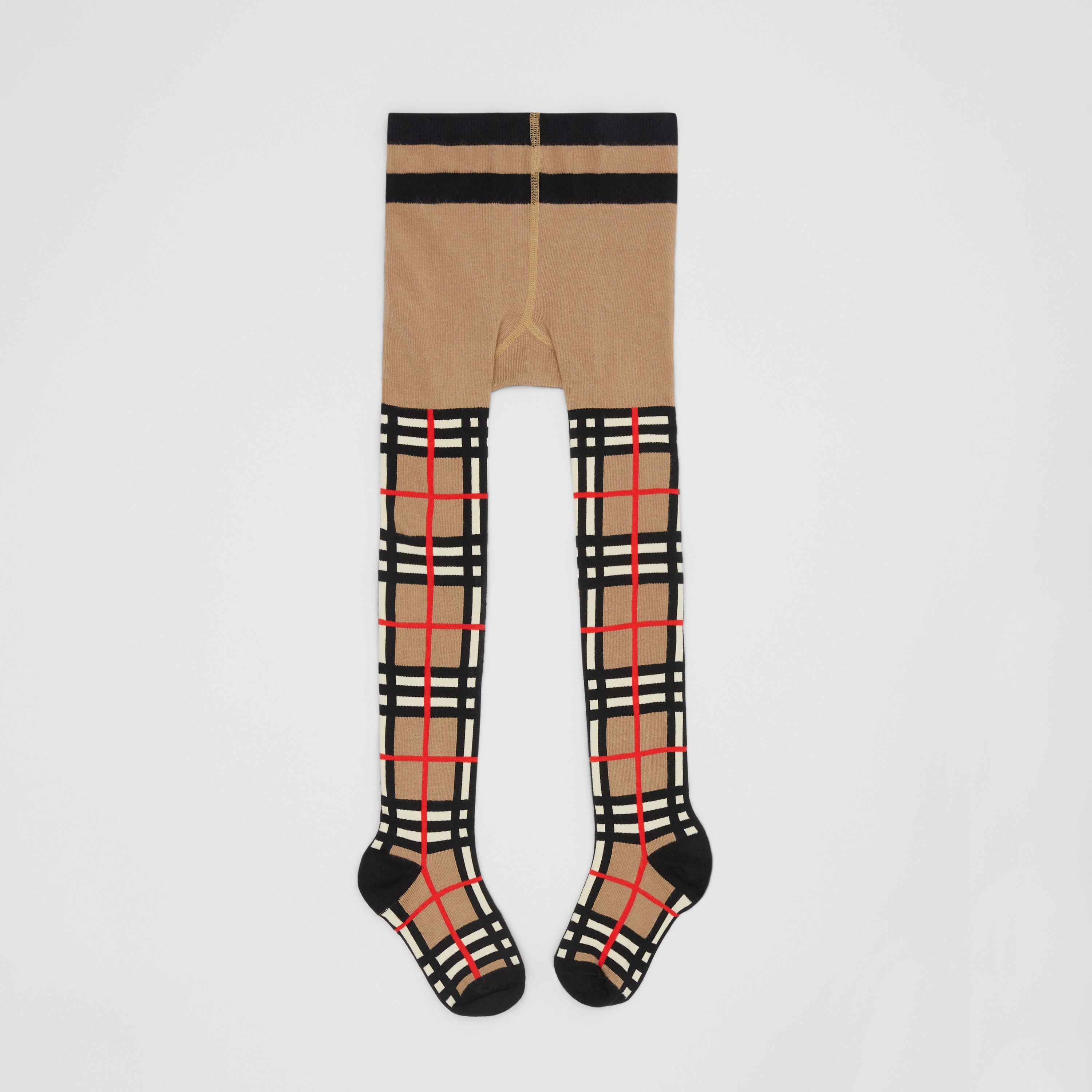 Girls Beige Check Cotton Tights