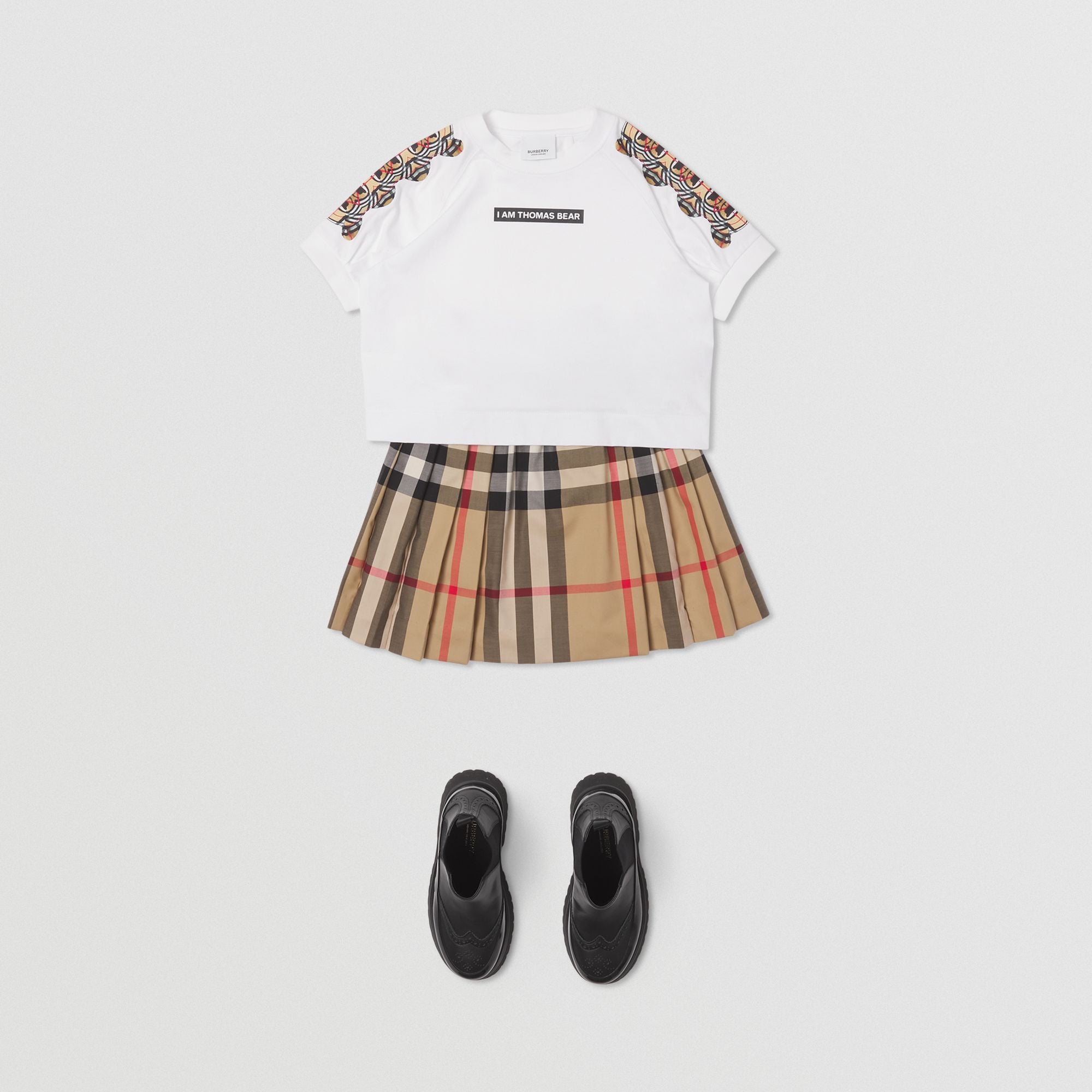 Girls Beige Check Cotton Skirt
