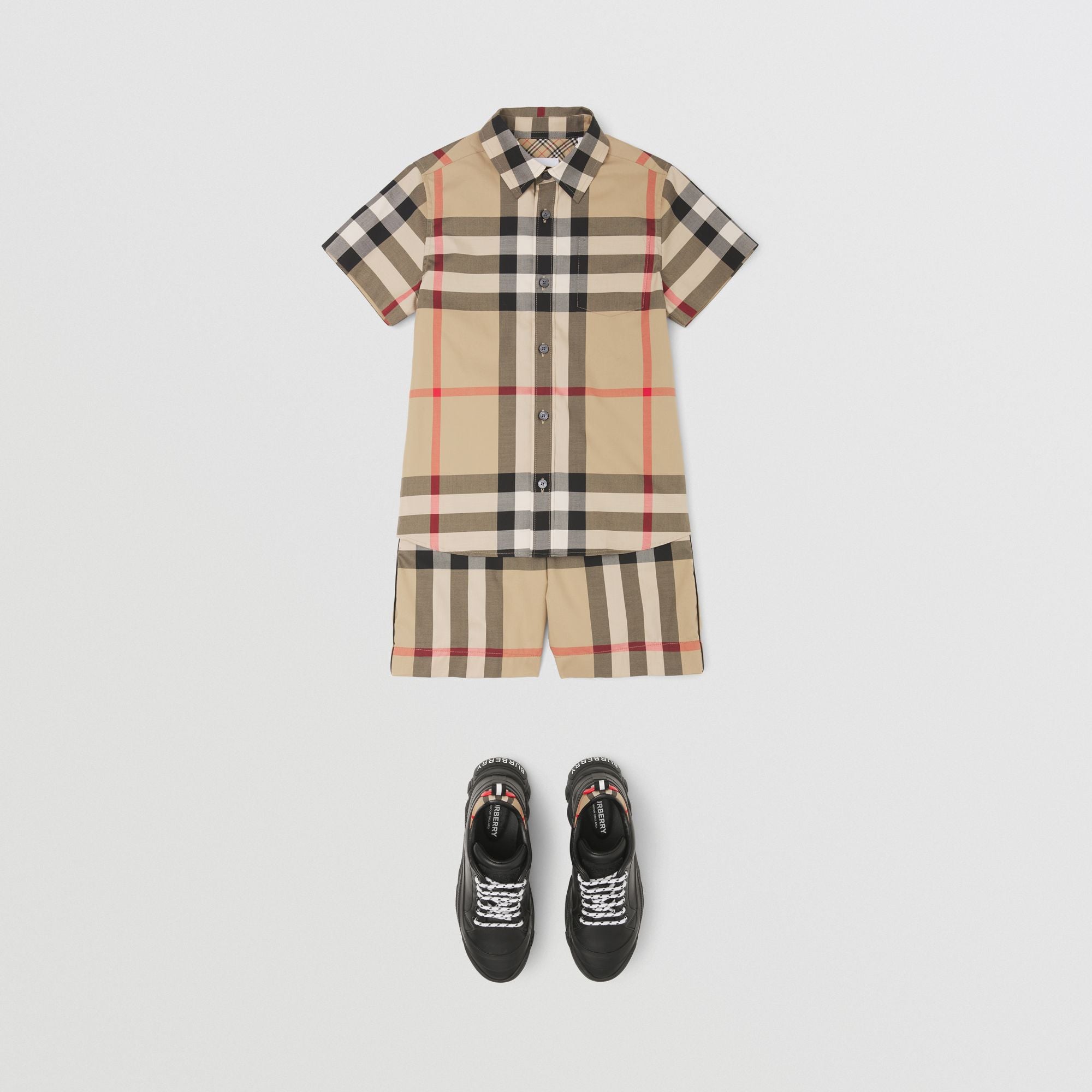 Boys Beige Check Cotton Shirt