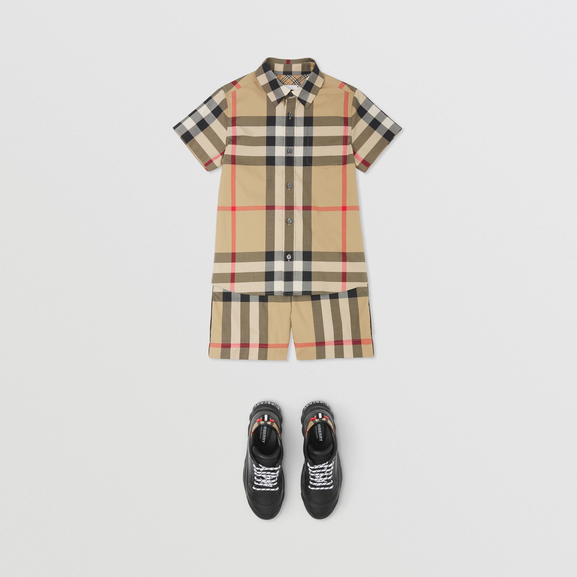 Boys Beige Check Cotton Shorts