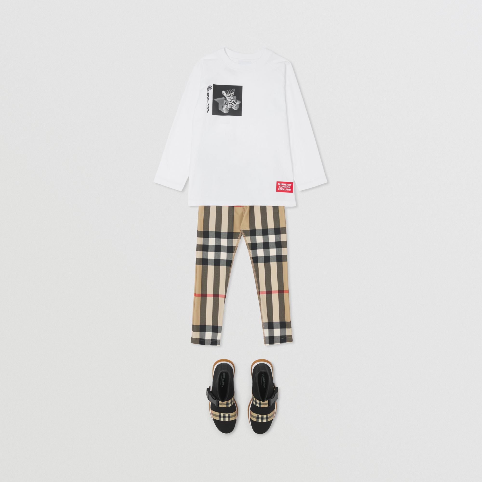 Girls Beige Check Leggings