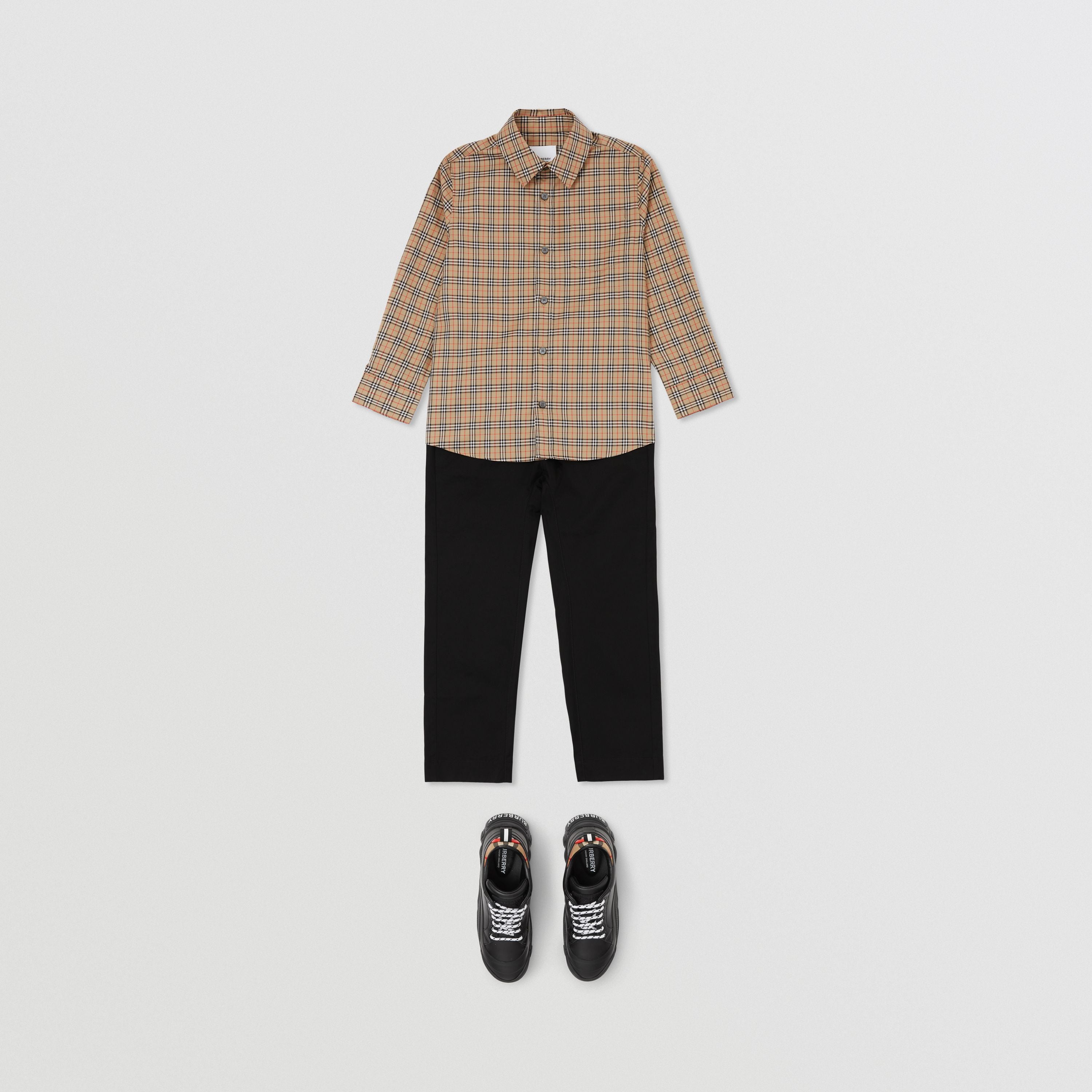 Boys Beige Check Cotton Shirt
