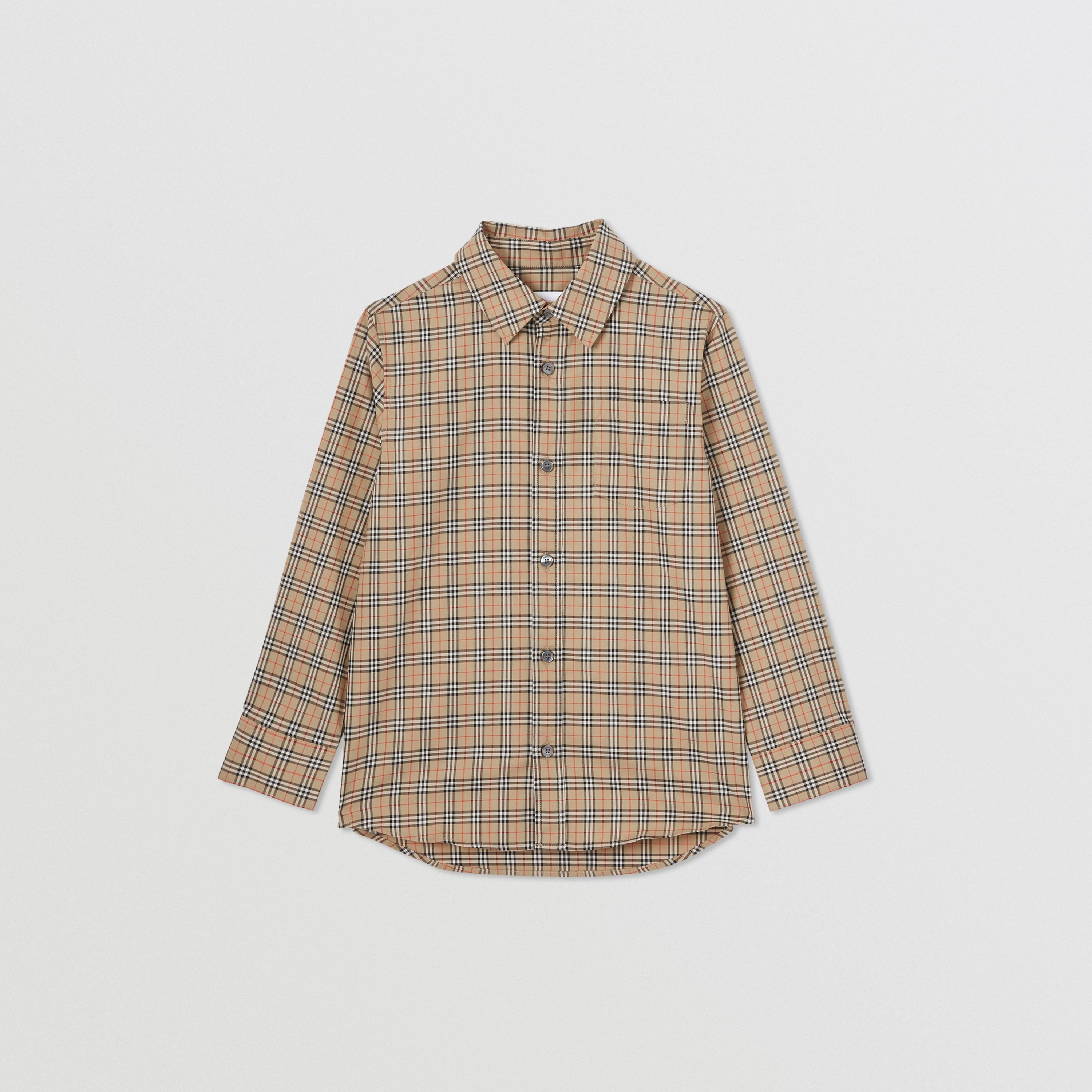 Boys Beige Check Cotton Shirt