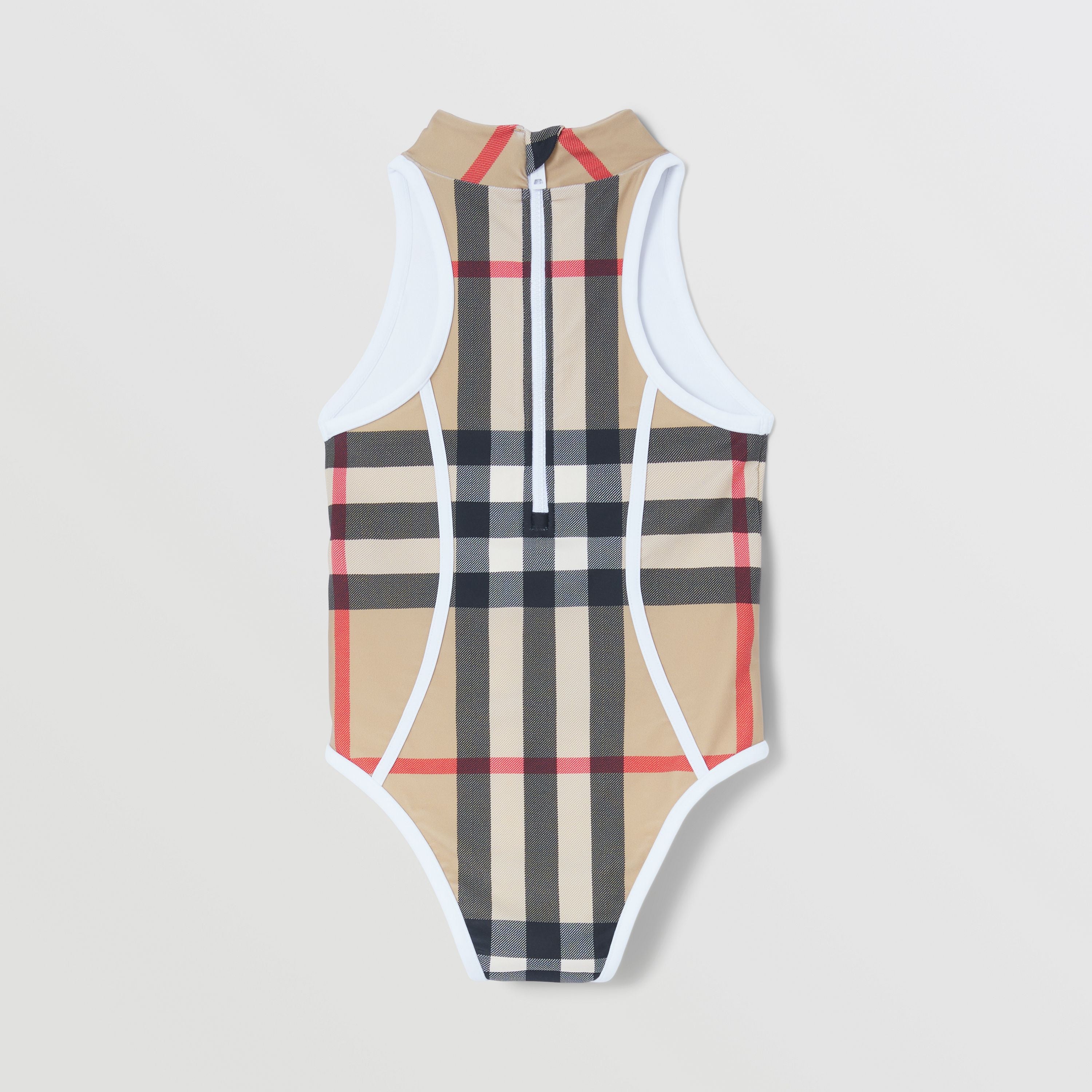 Girls Beige Check Swimsuit