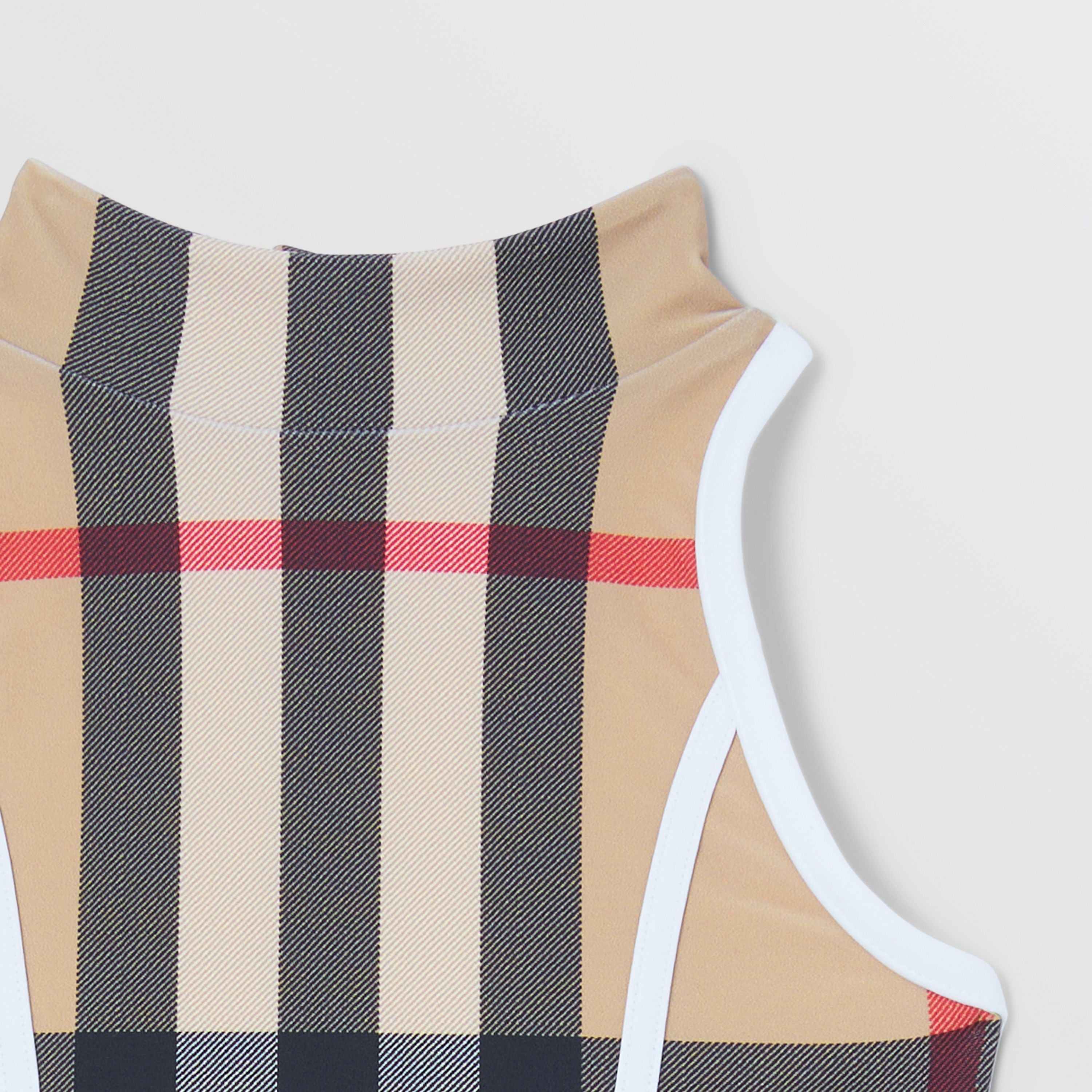 Girls Beige Check Swimsuit
