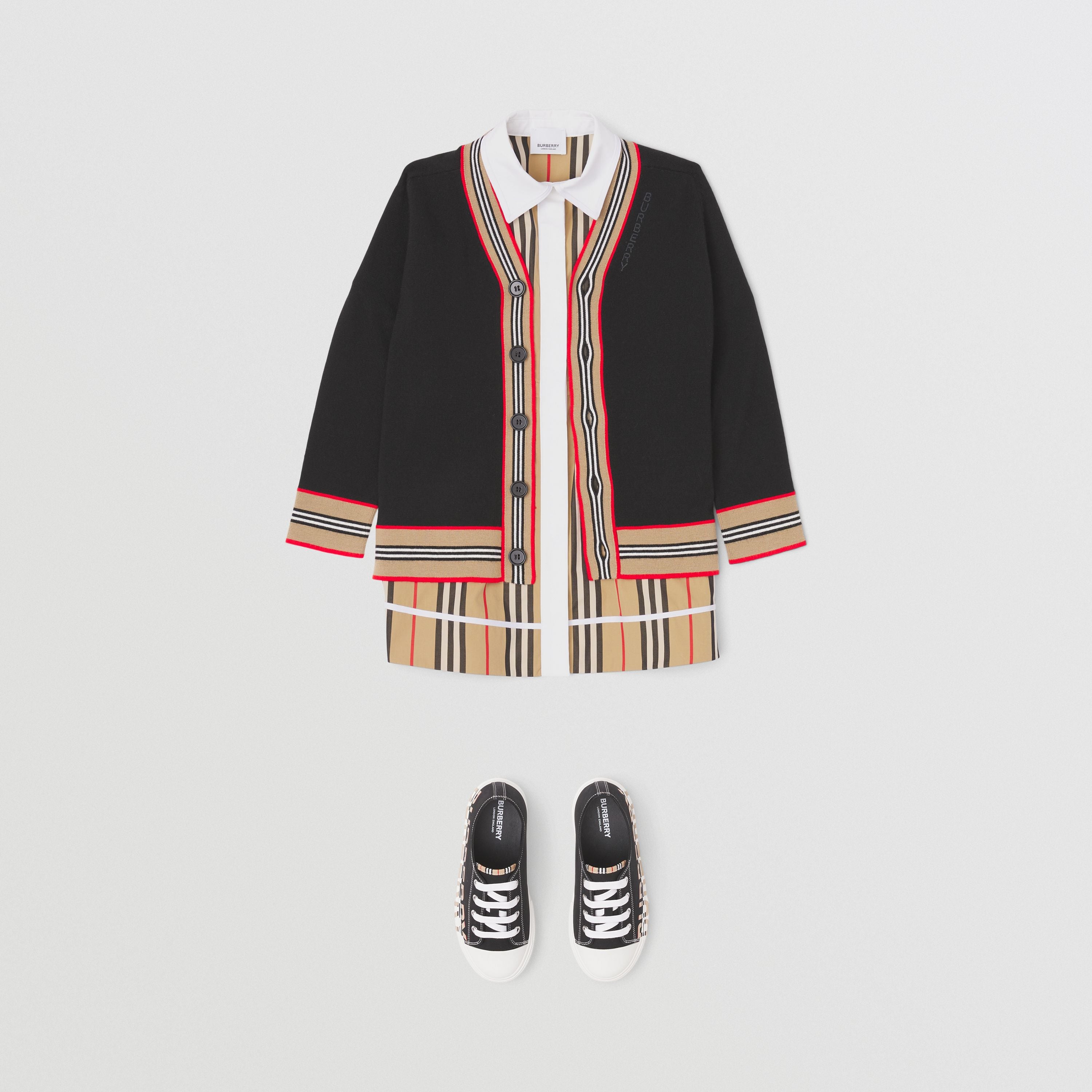 Boys Black Embroidered Logo Wool Cardigan