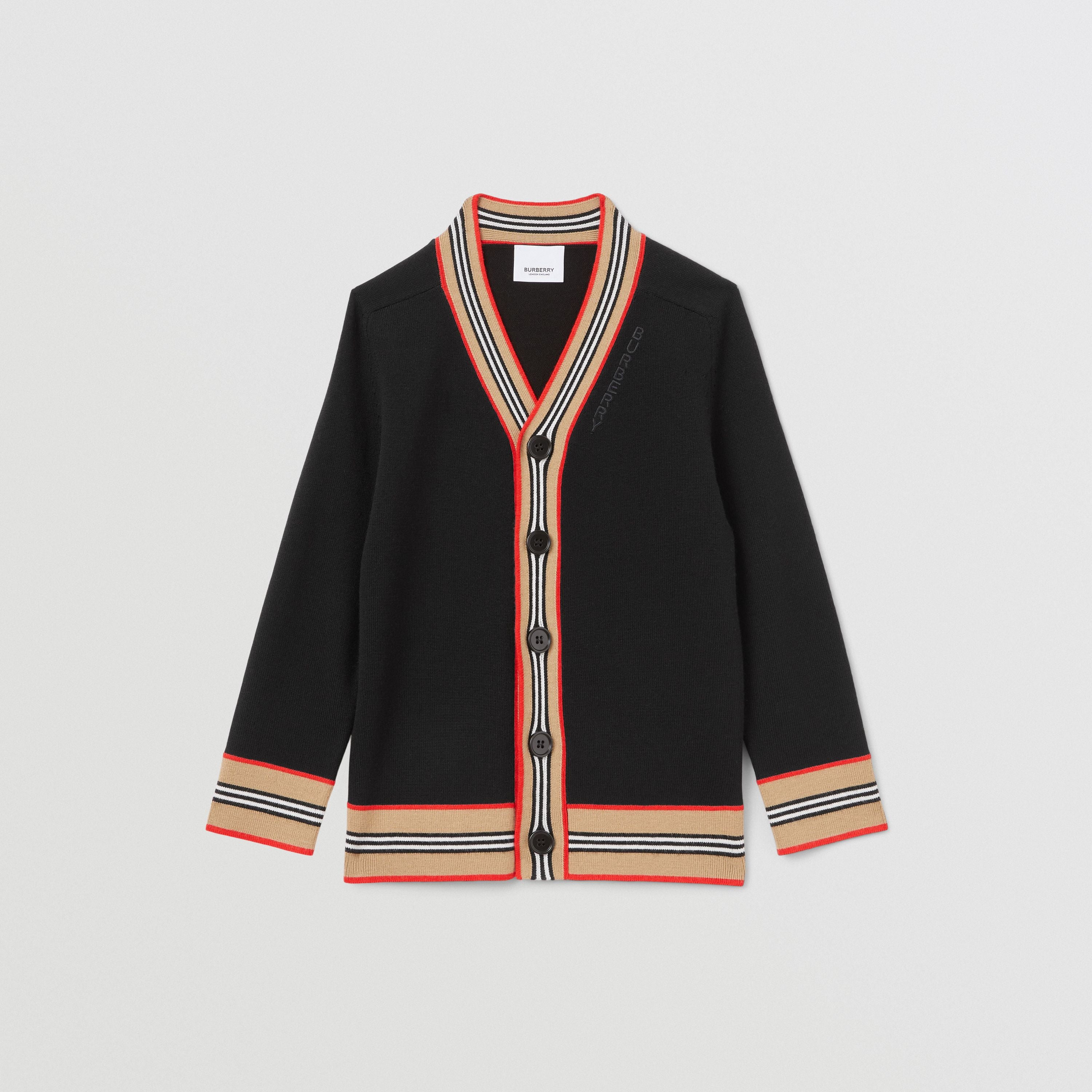Boys Black Embroidered Logo Wool Cardigan