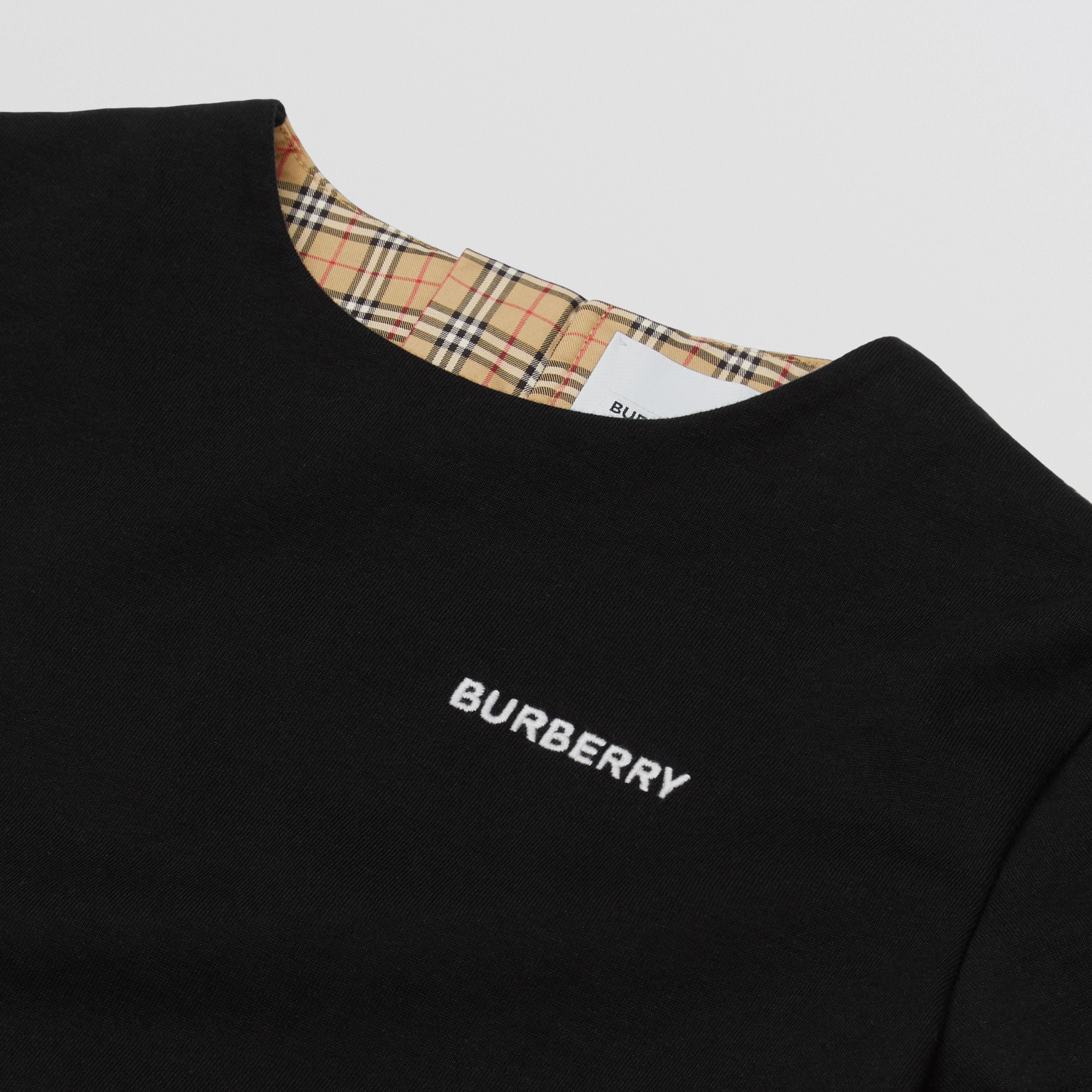 Girls Black Check Cotton T-Shirt