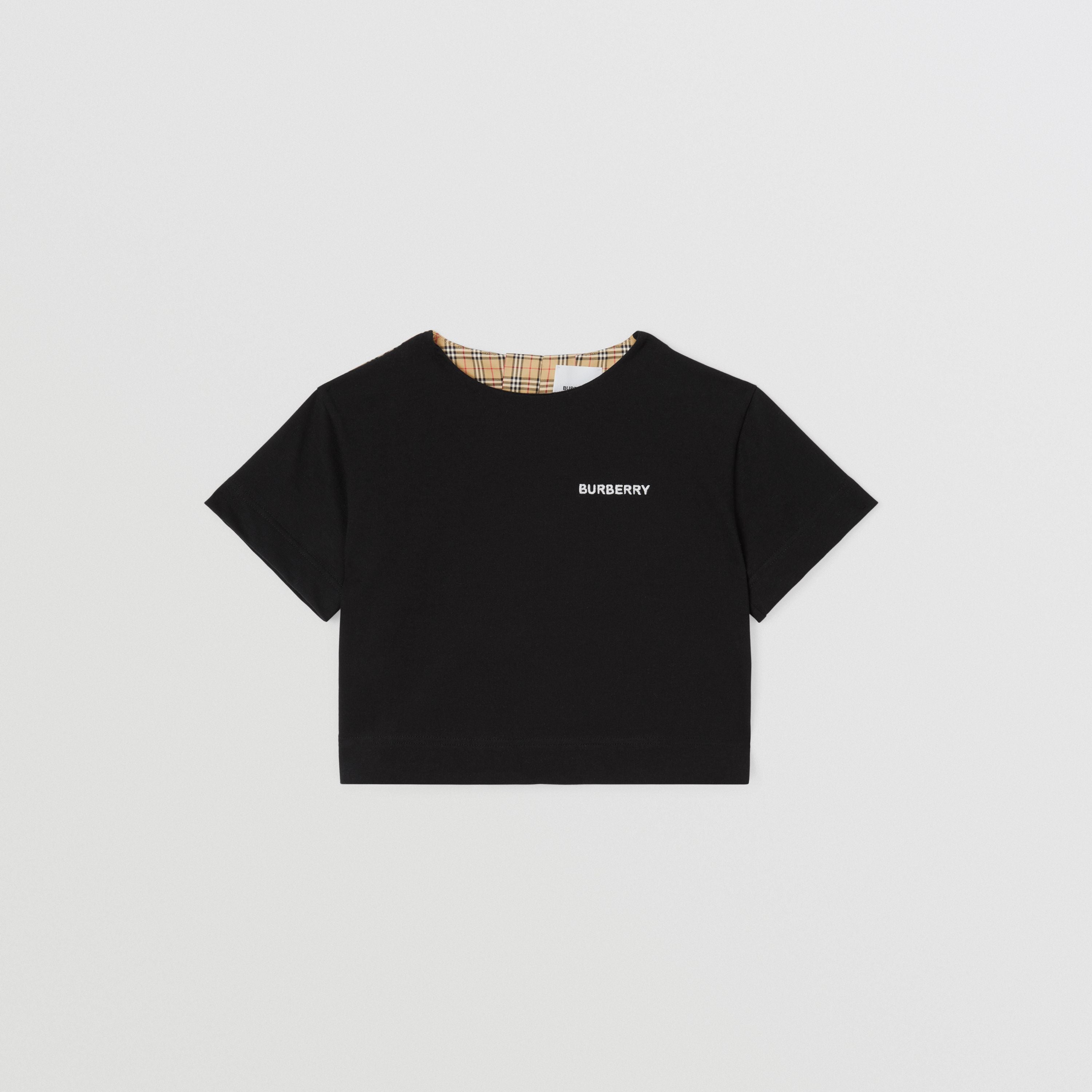 Girls Black Check Cotton T-Shirt