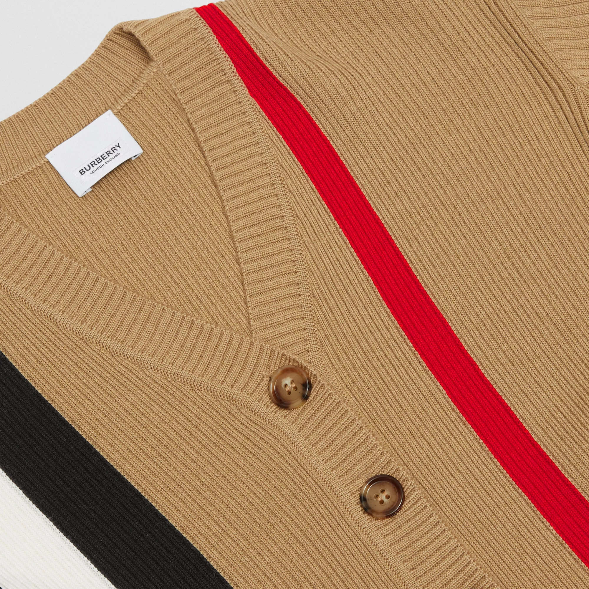 Girls Beige Stripes Wool Cardigan