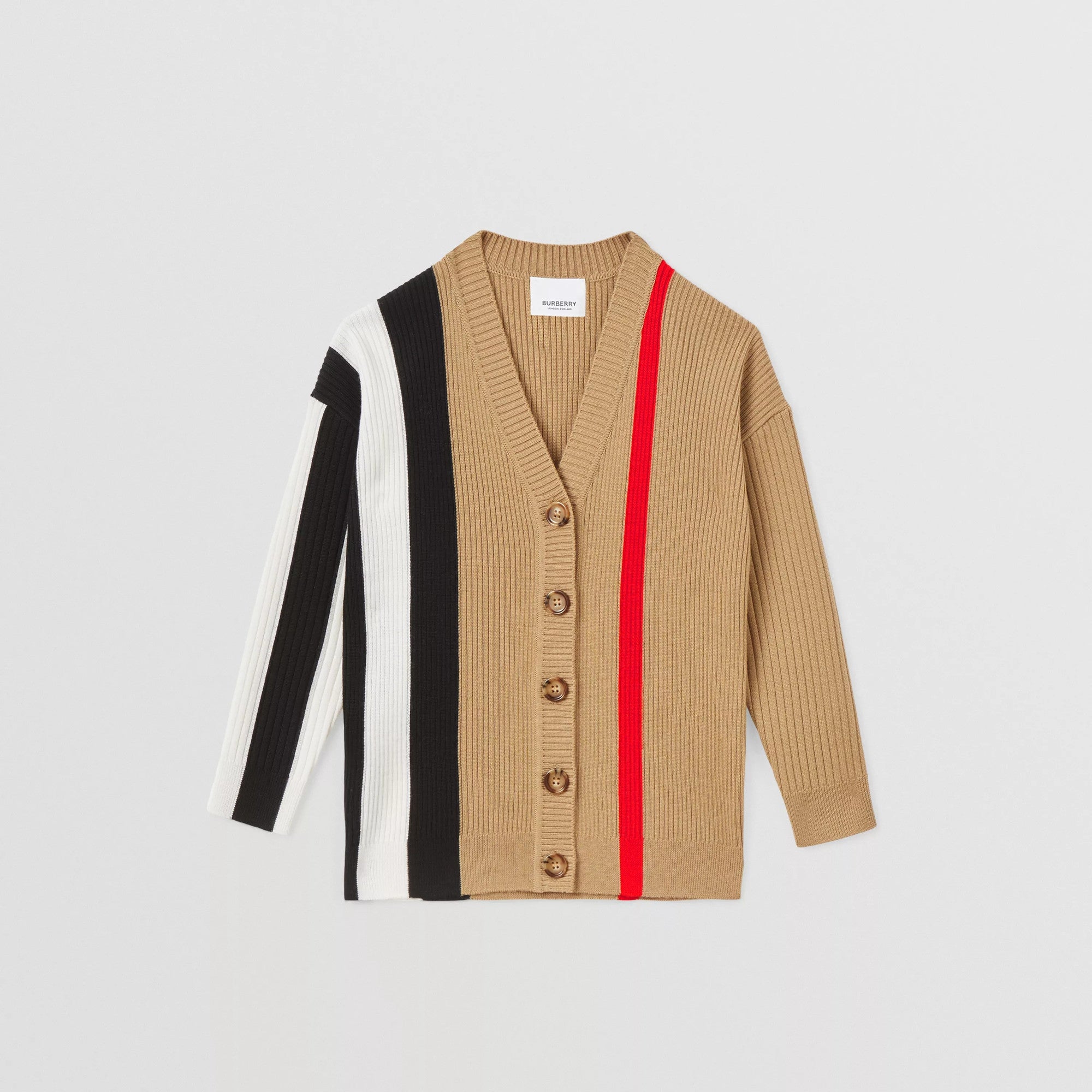 Girls Beige Stripes Wool Cardigan