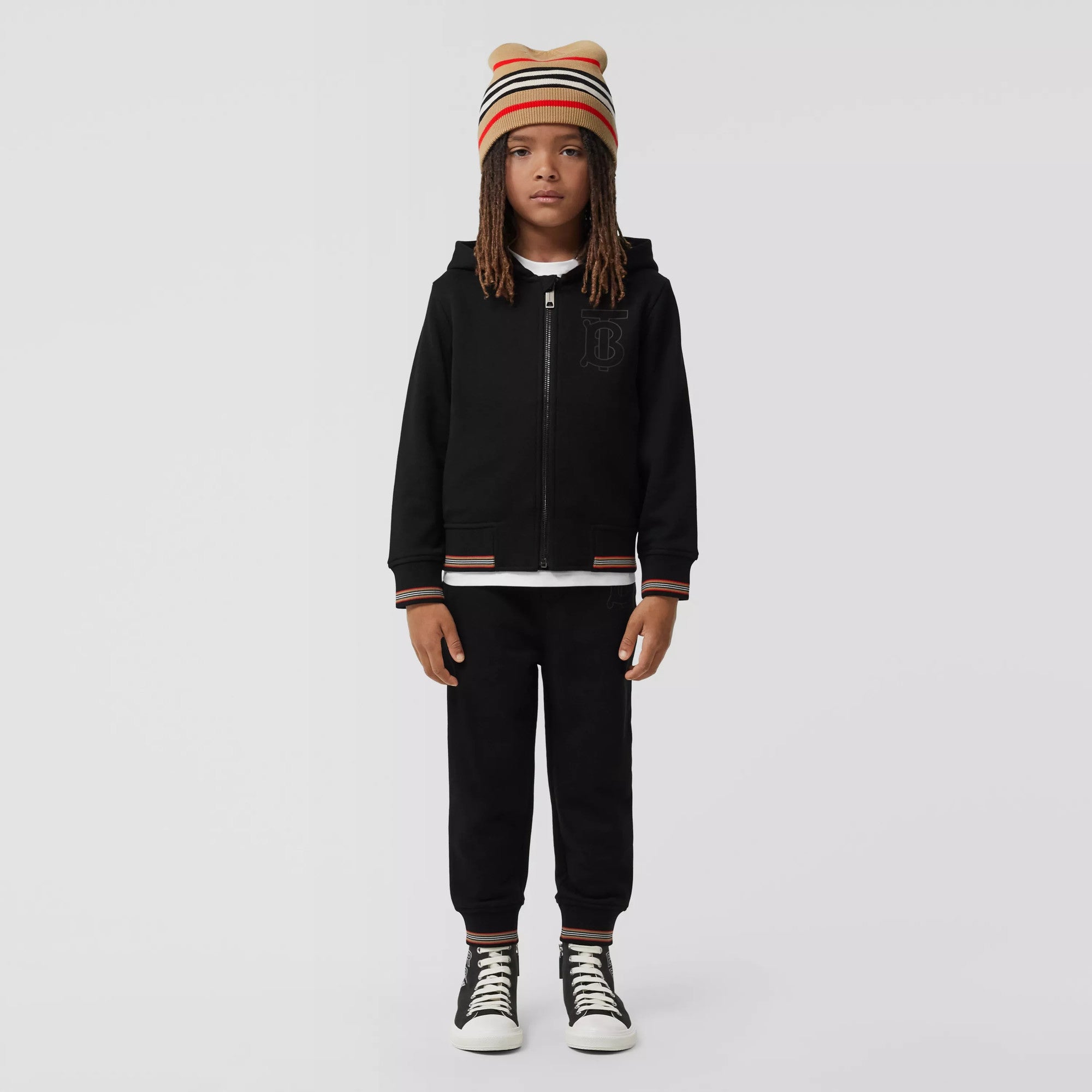 Boys & Girls Black Hooded Zipped Top
