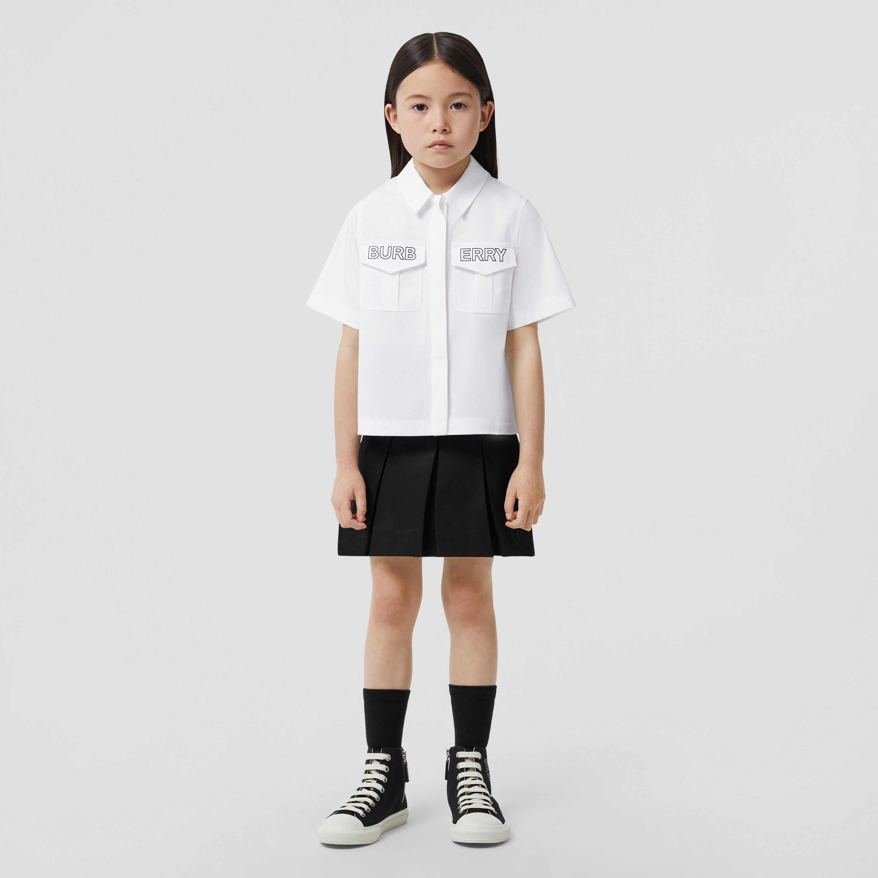 Girls White Logo Cotton Shirt