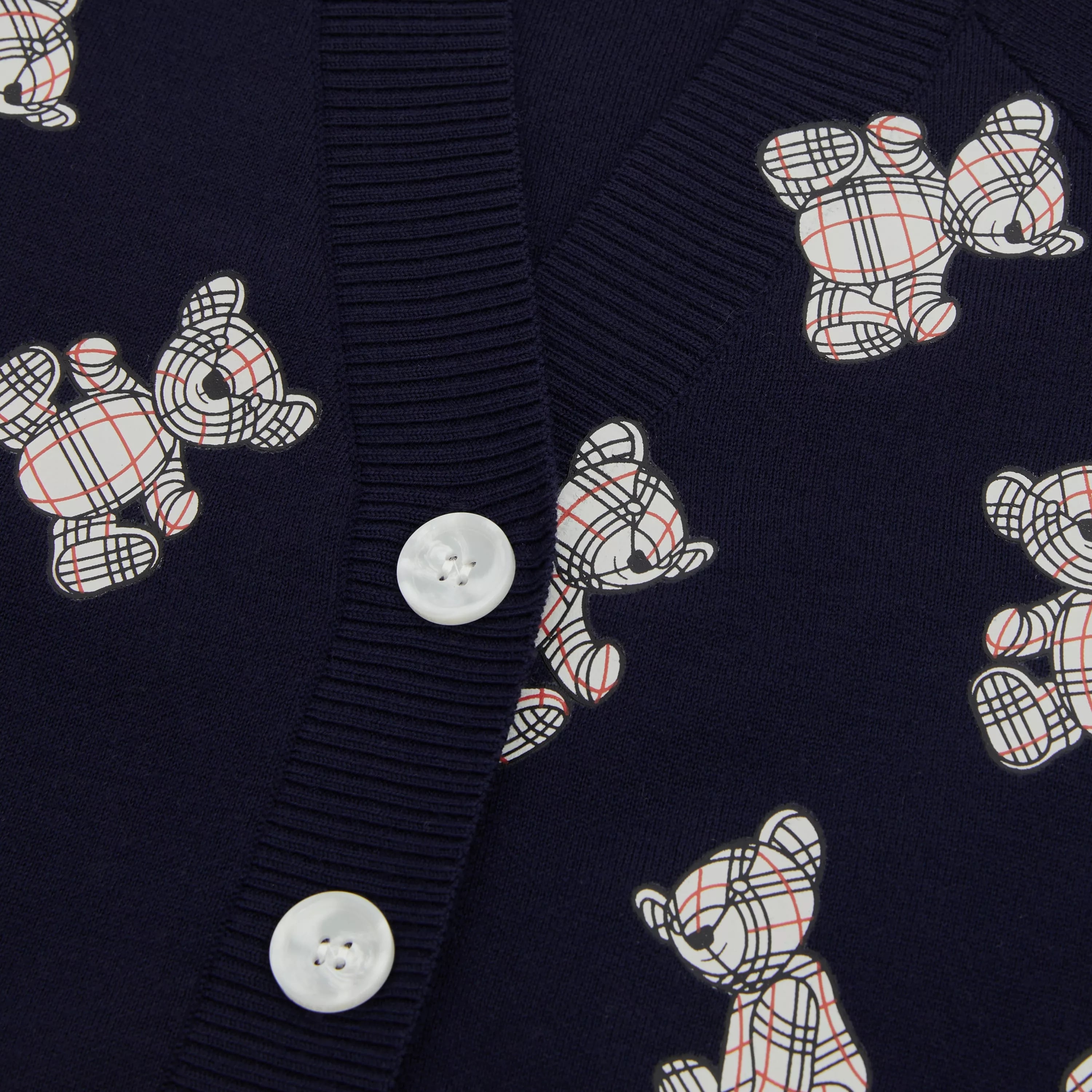 Girls Navy Bear Printed Wool Cardigan