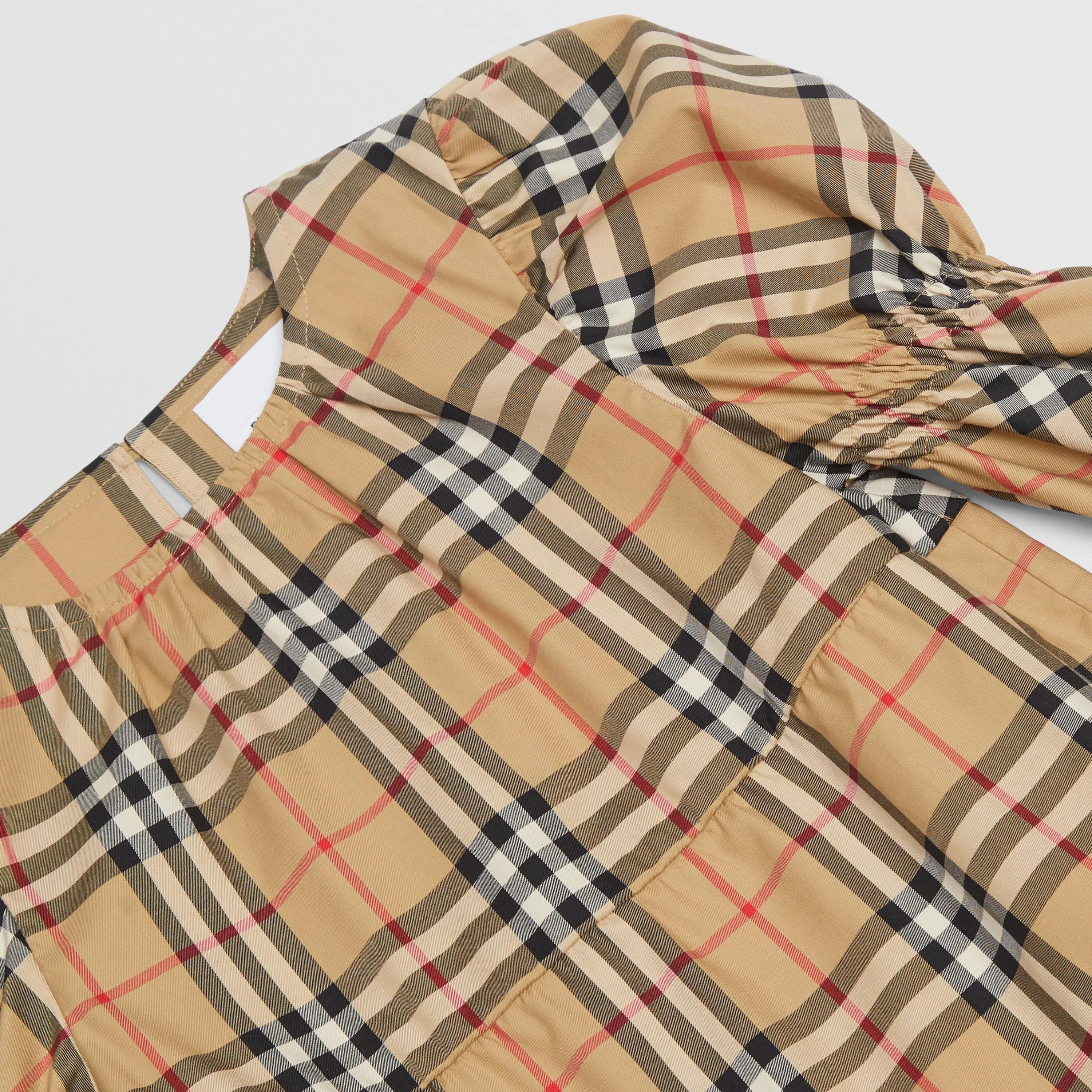 Girls Beige Check Cotton Dress