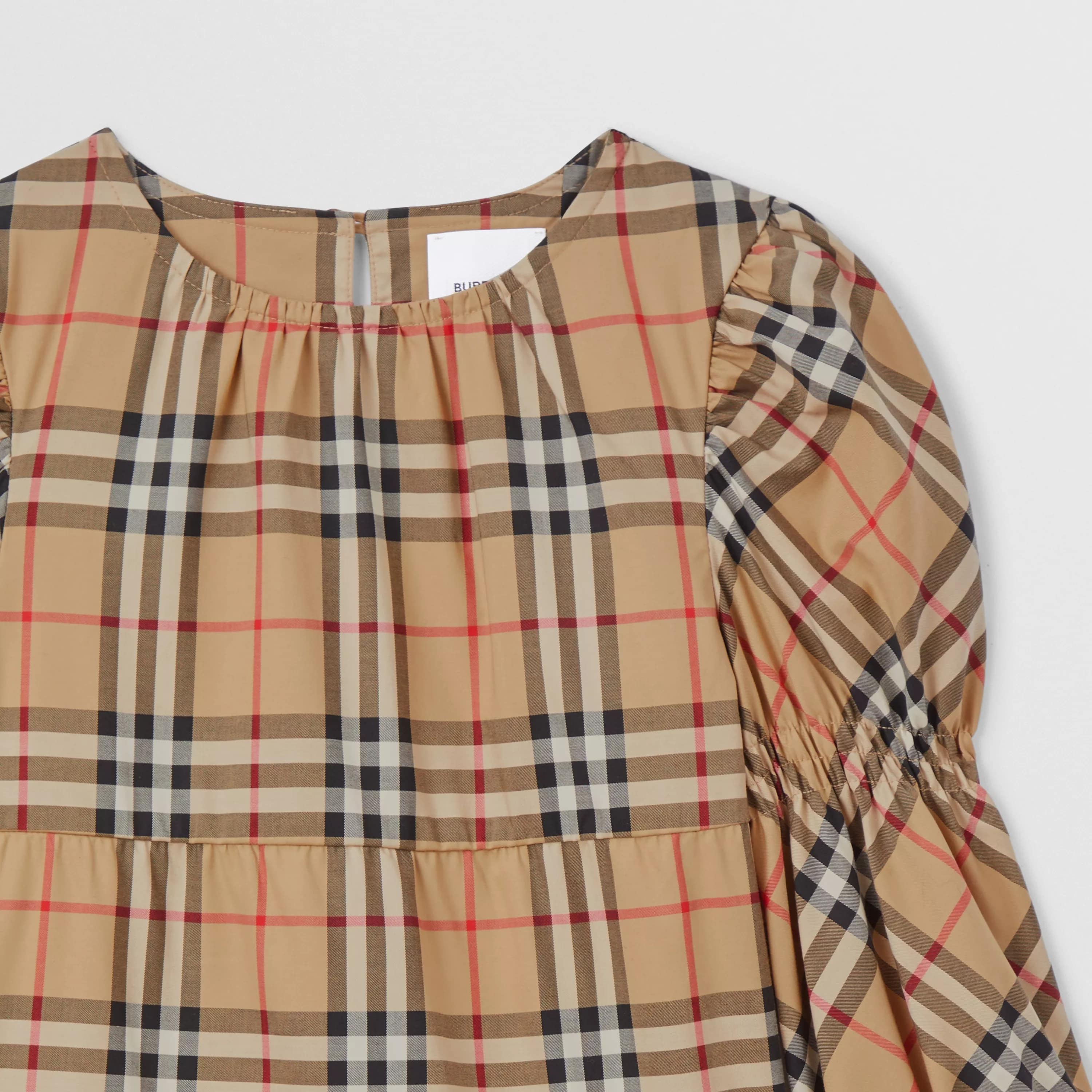 Girls Beige Check Cotton Dress
