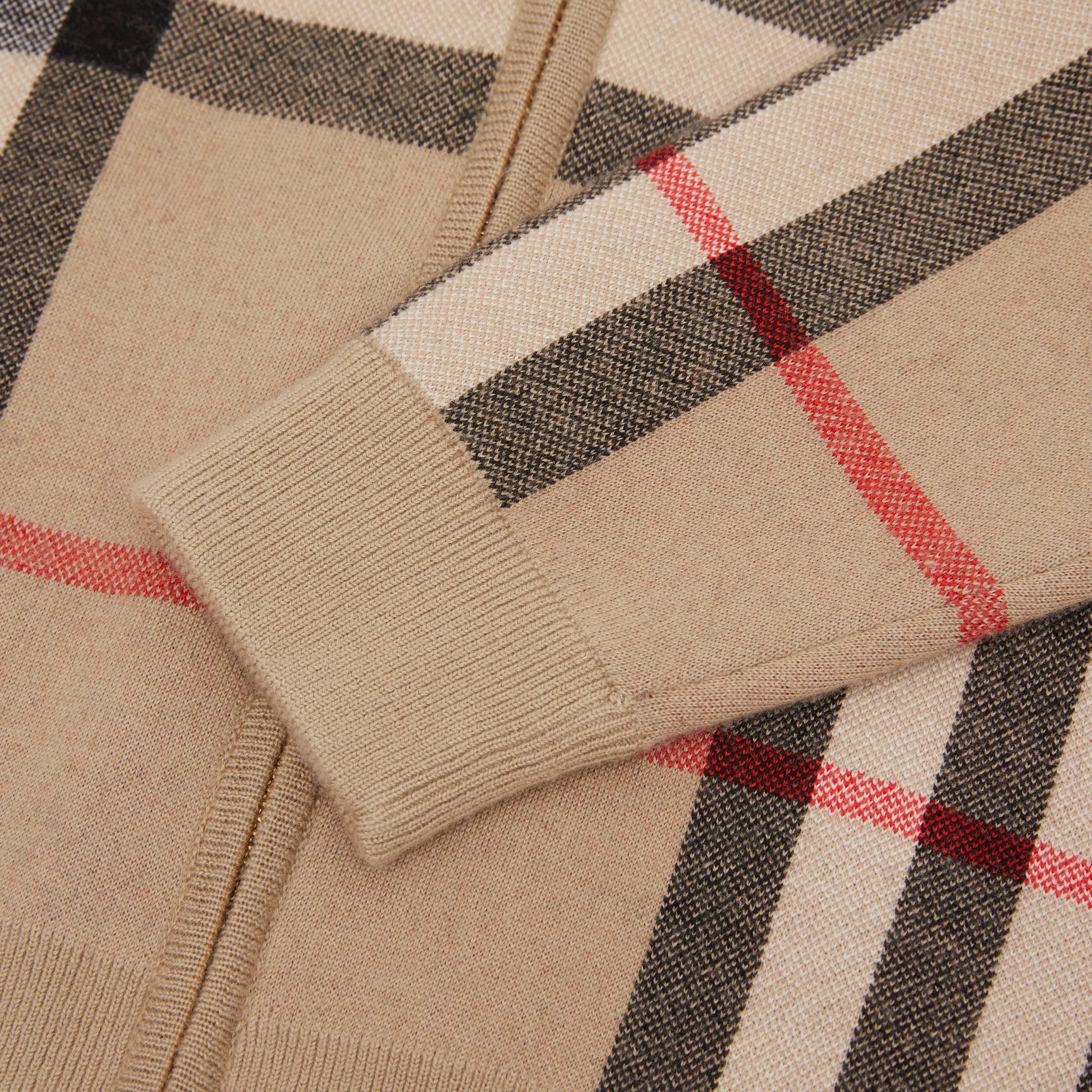 Boys & Girls Beige Check Wool Knit Zip-Up Top