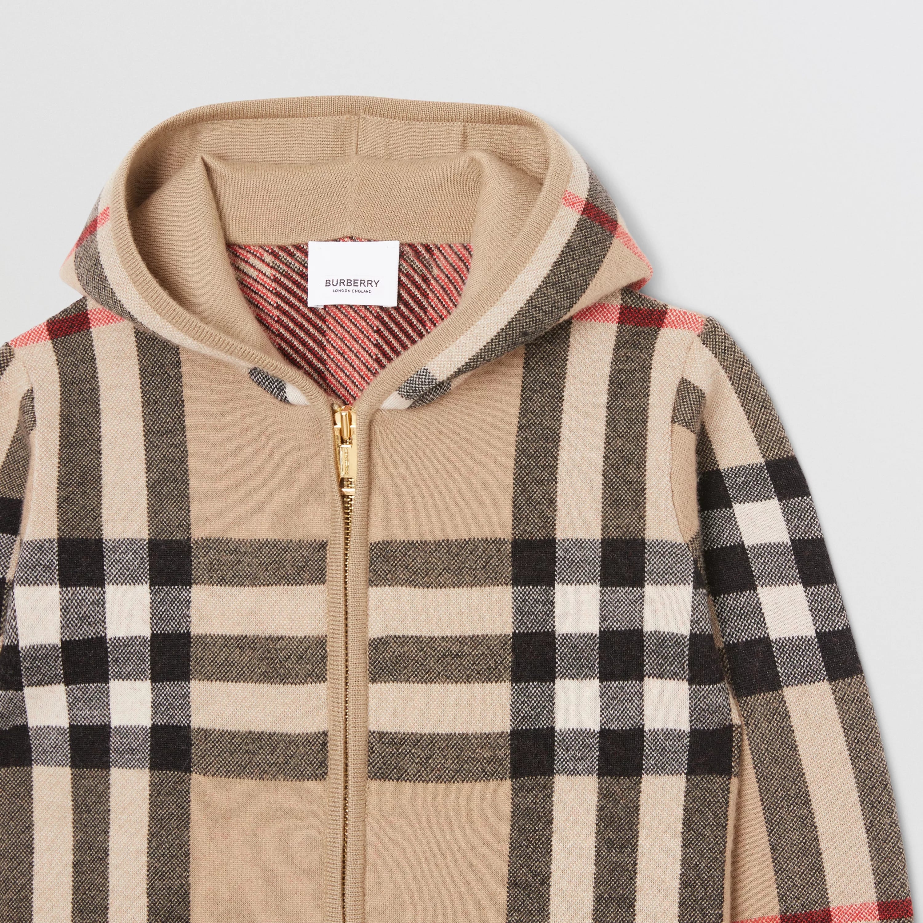 Boys & Girls Beige Check Wool Knit Zip-Up Top