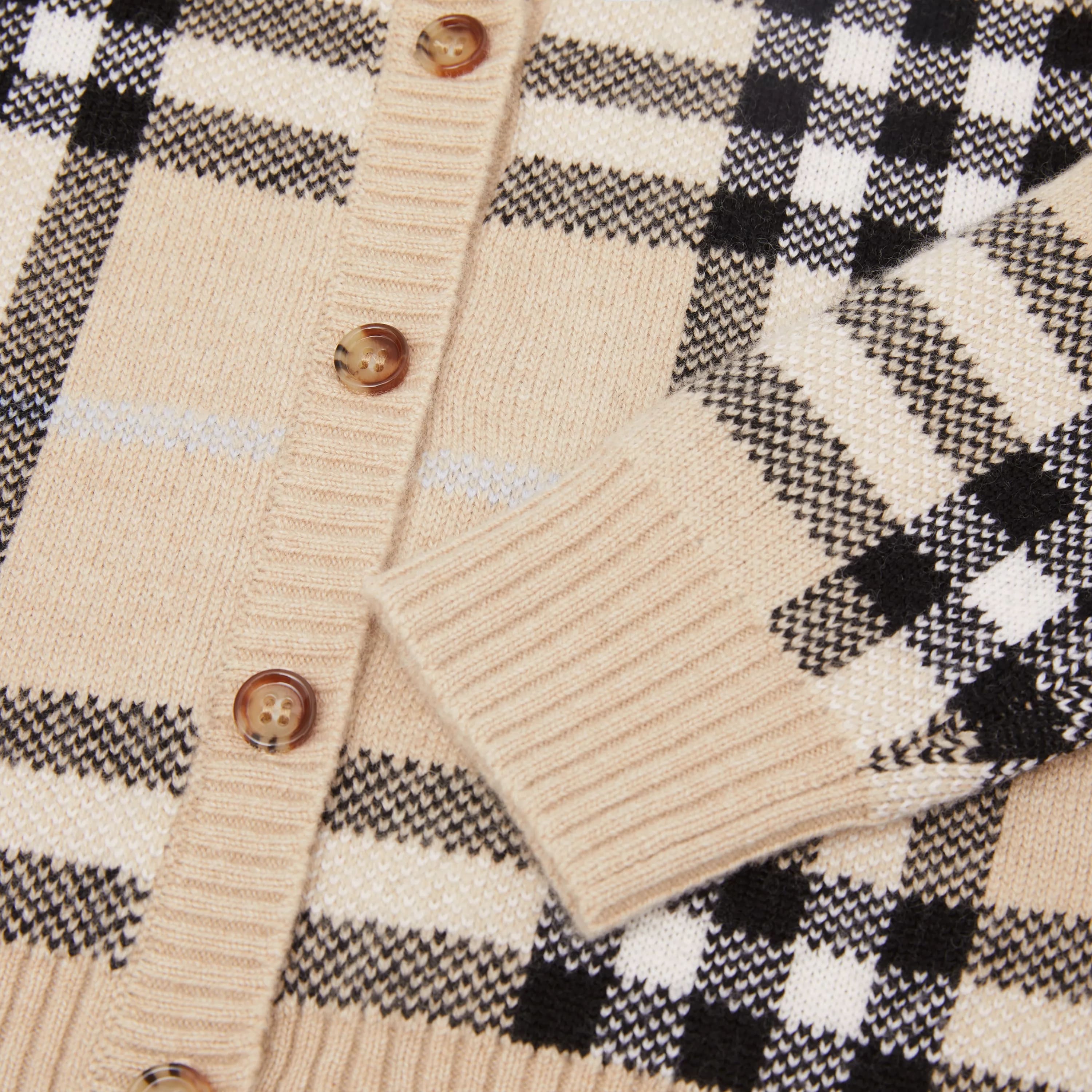 Girls Pale Sand Check Wool Cardigan