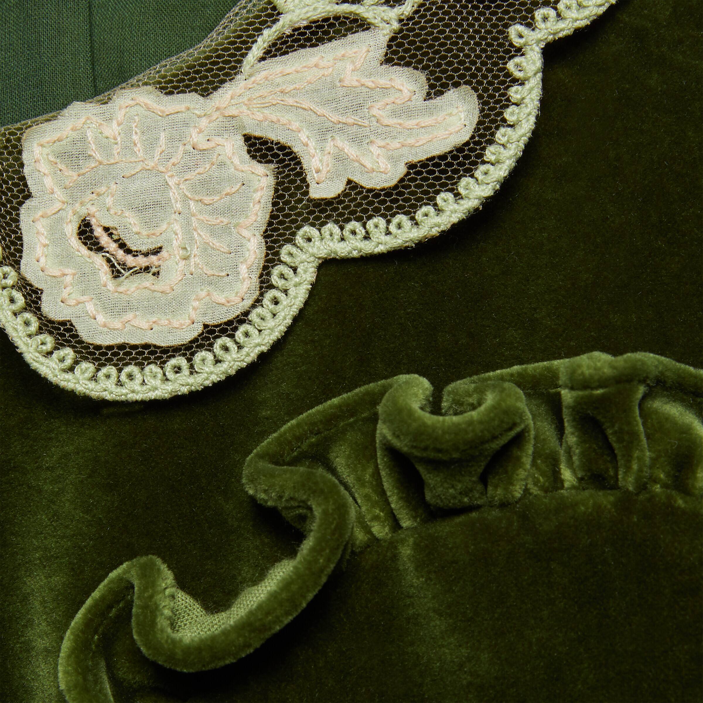 Girls Green Embroidered Collar Velvet Dress