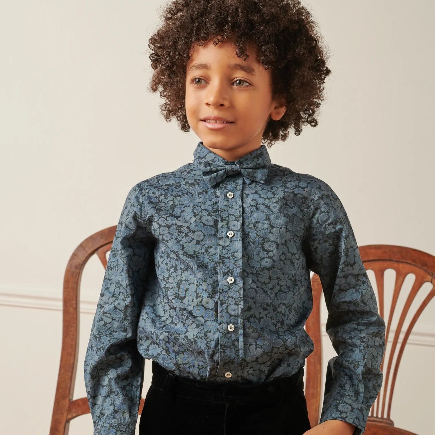 Boys Navy Printed Cotton Shirt