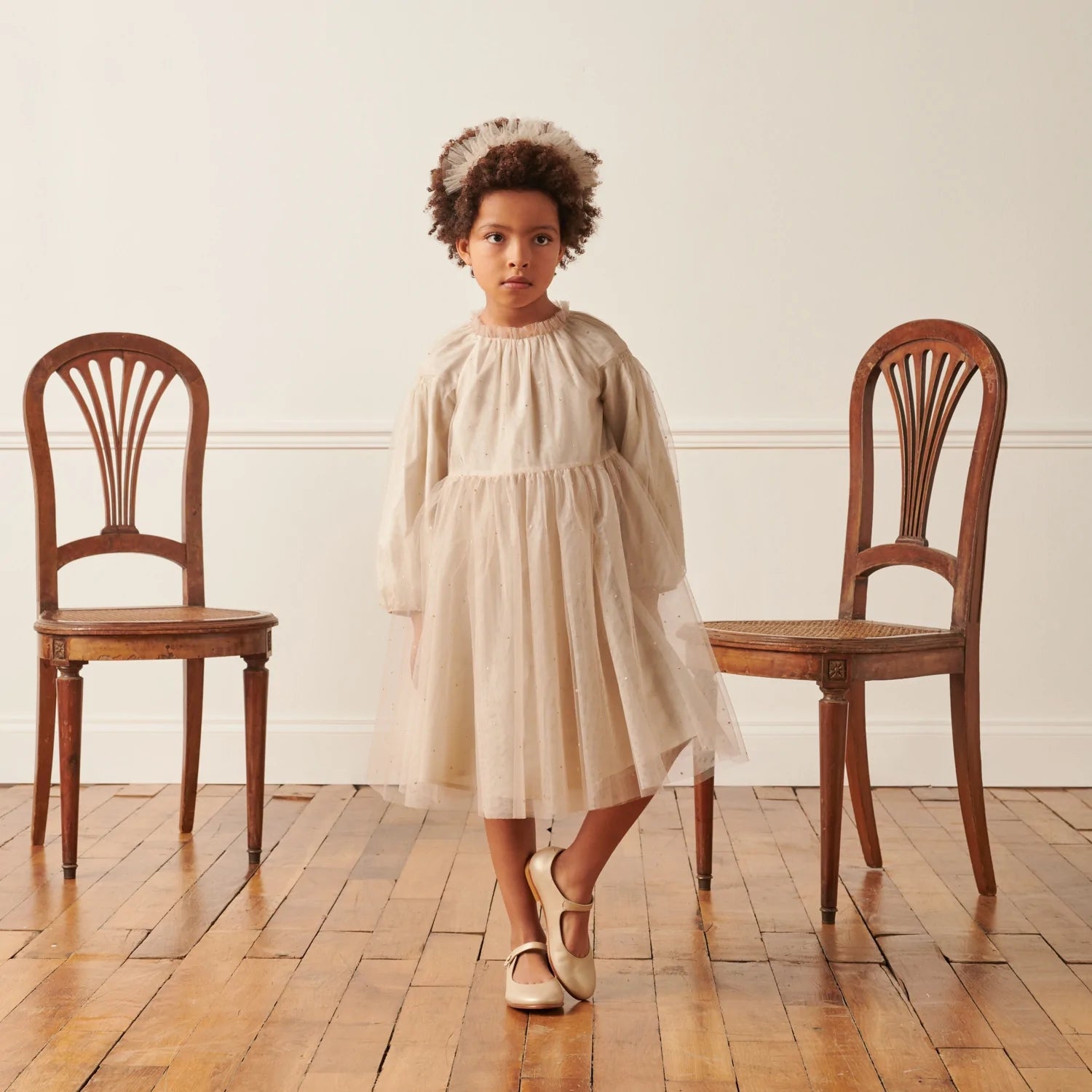 Girls Beige Yarn Dress