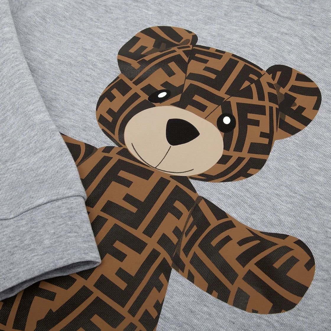 Boys & Girls Grey Bear Printed Cotton Sweatshirt