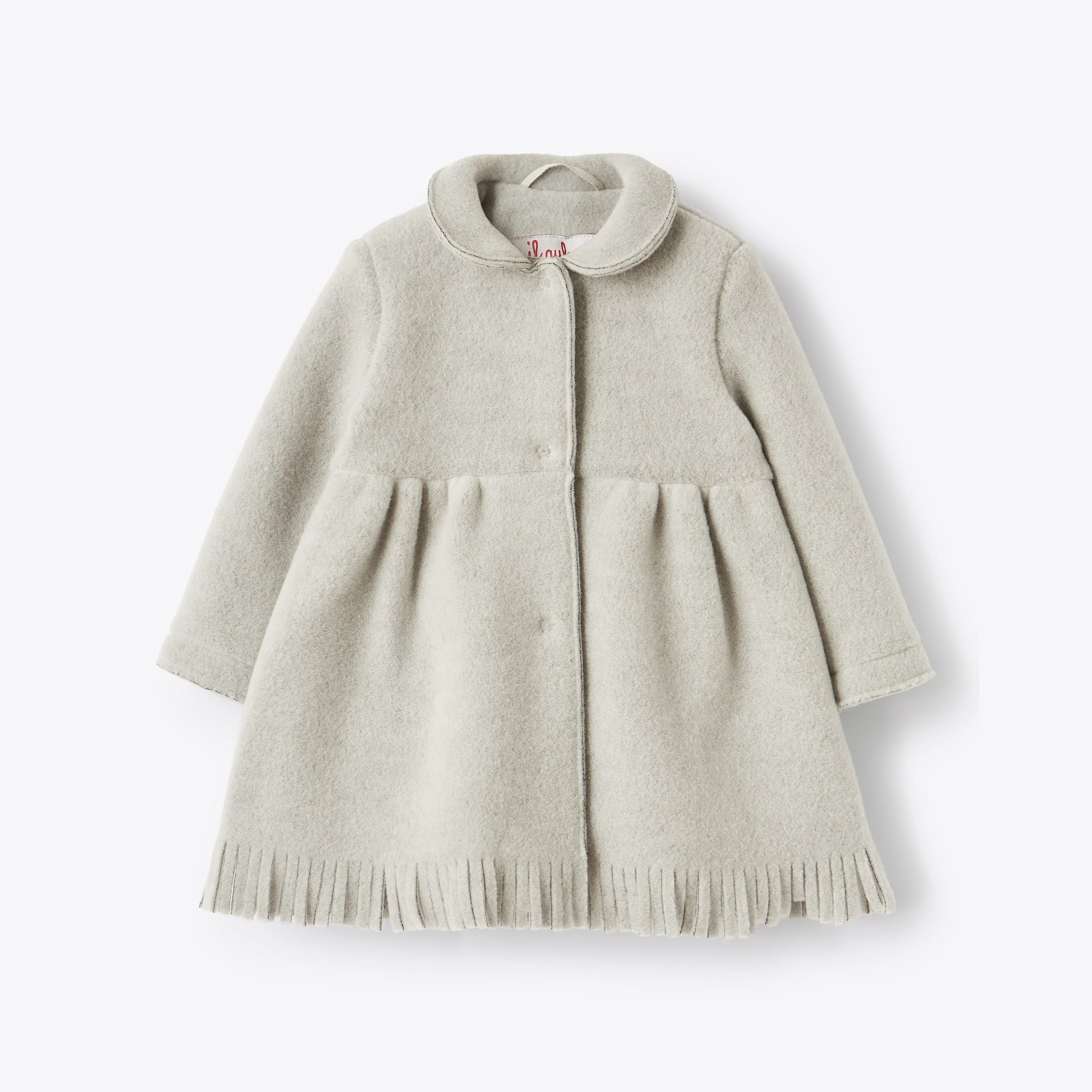Girls Grey Fringed Fleece Coat
