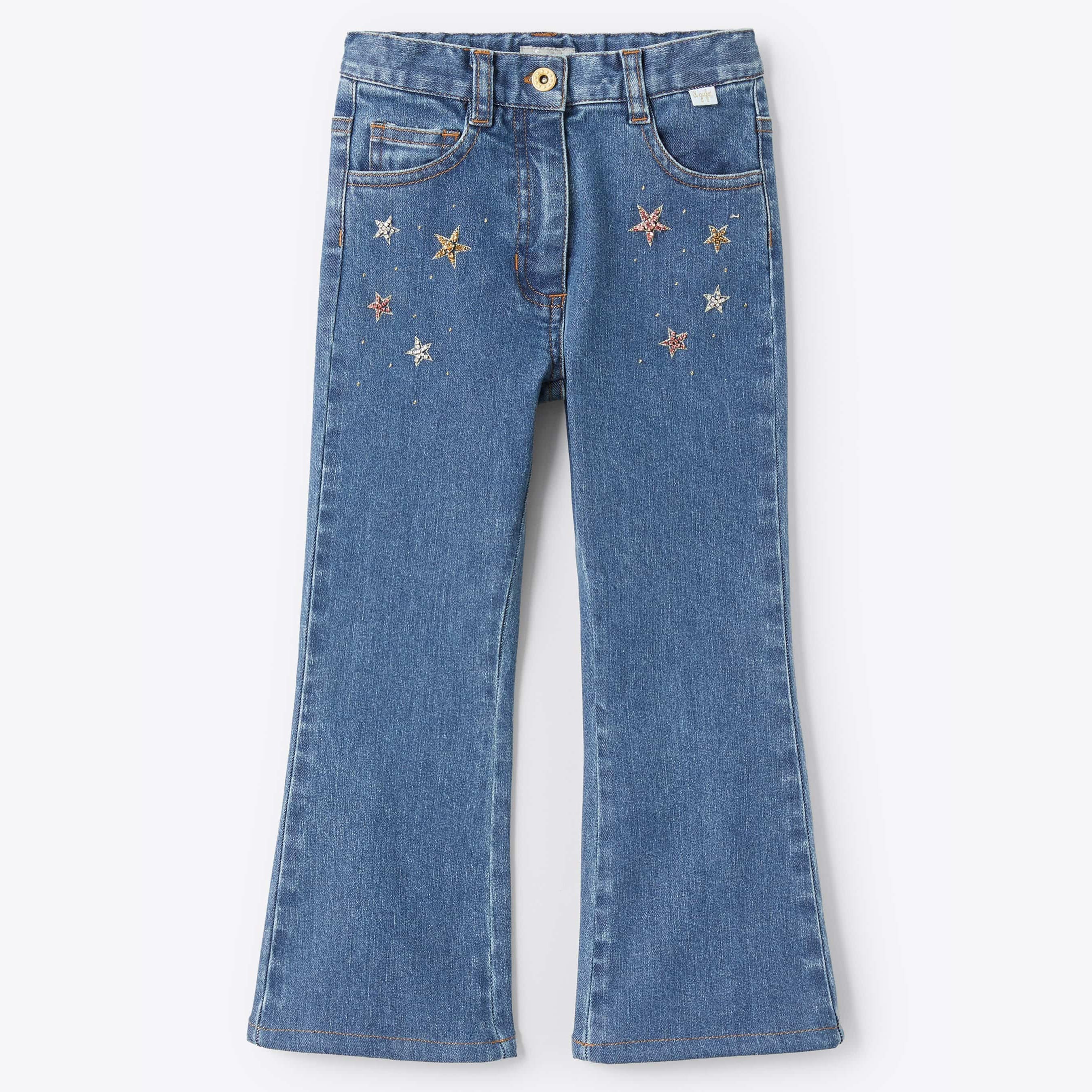 Girls Blue Stars Denim Trousers