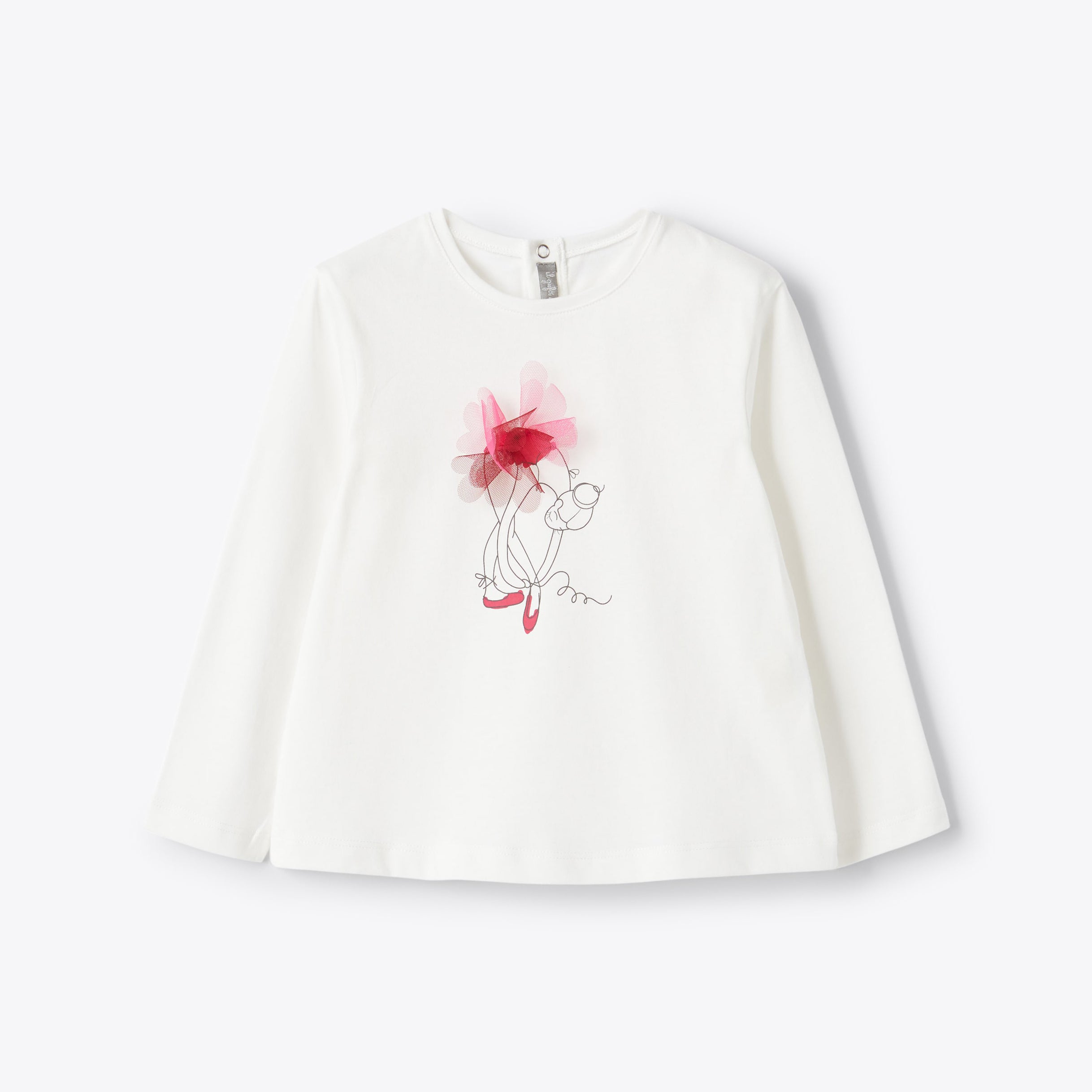 Girls White Printed Cotton T-Shirt