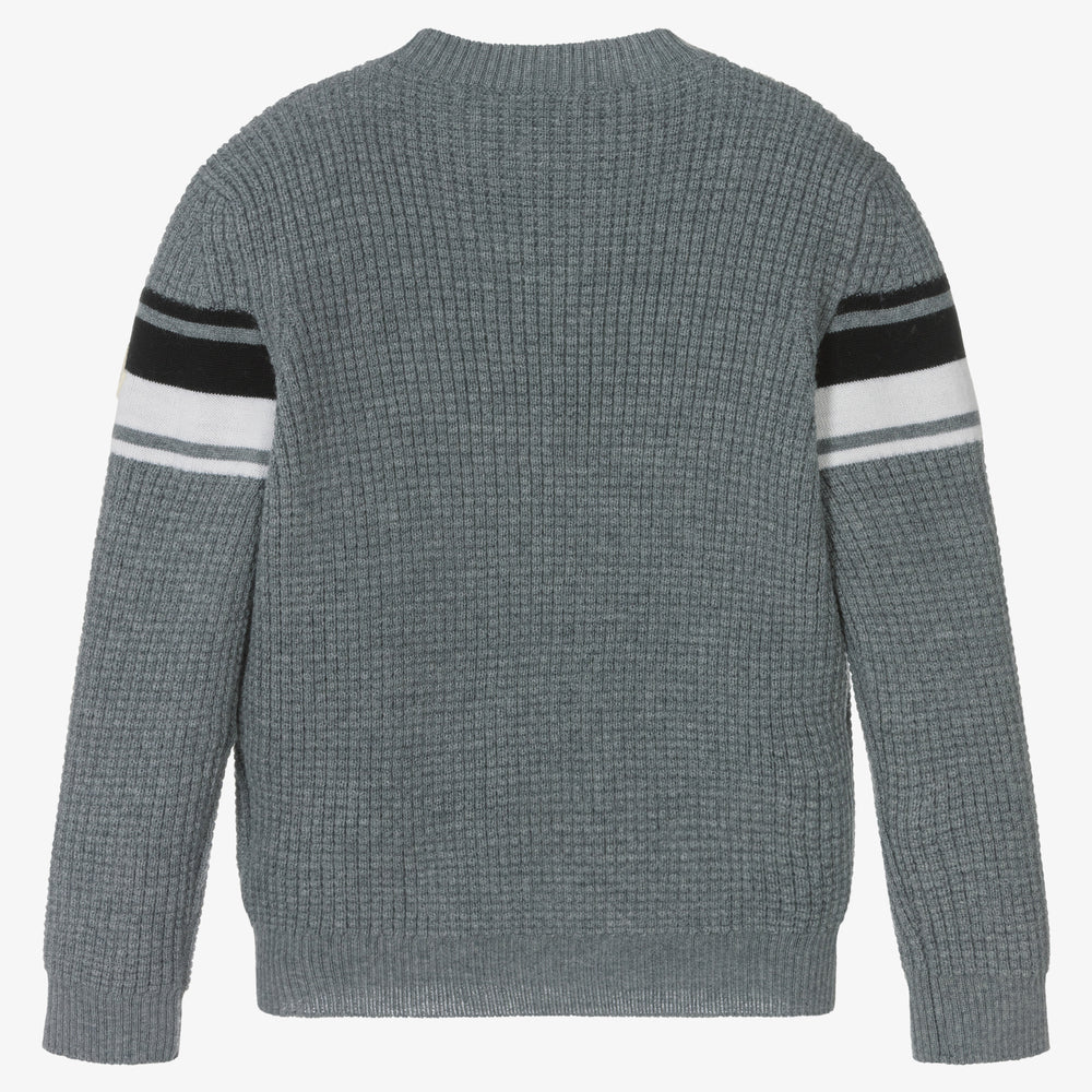 Boys Grey Logo Wool Sweater