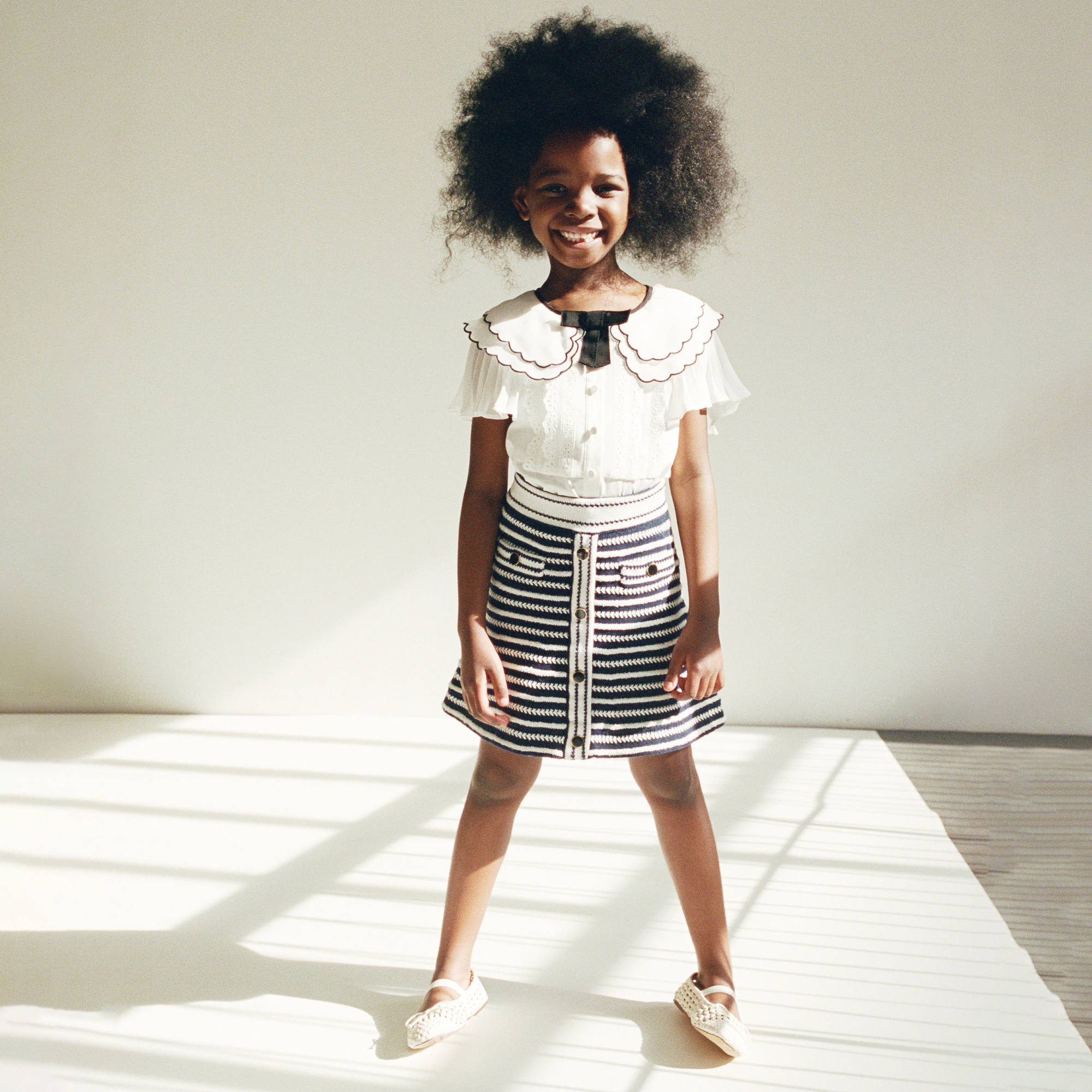 Girls Navy Stripes Cotton Skirt