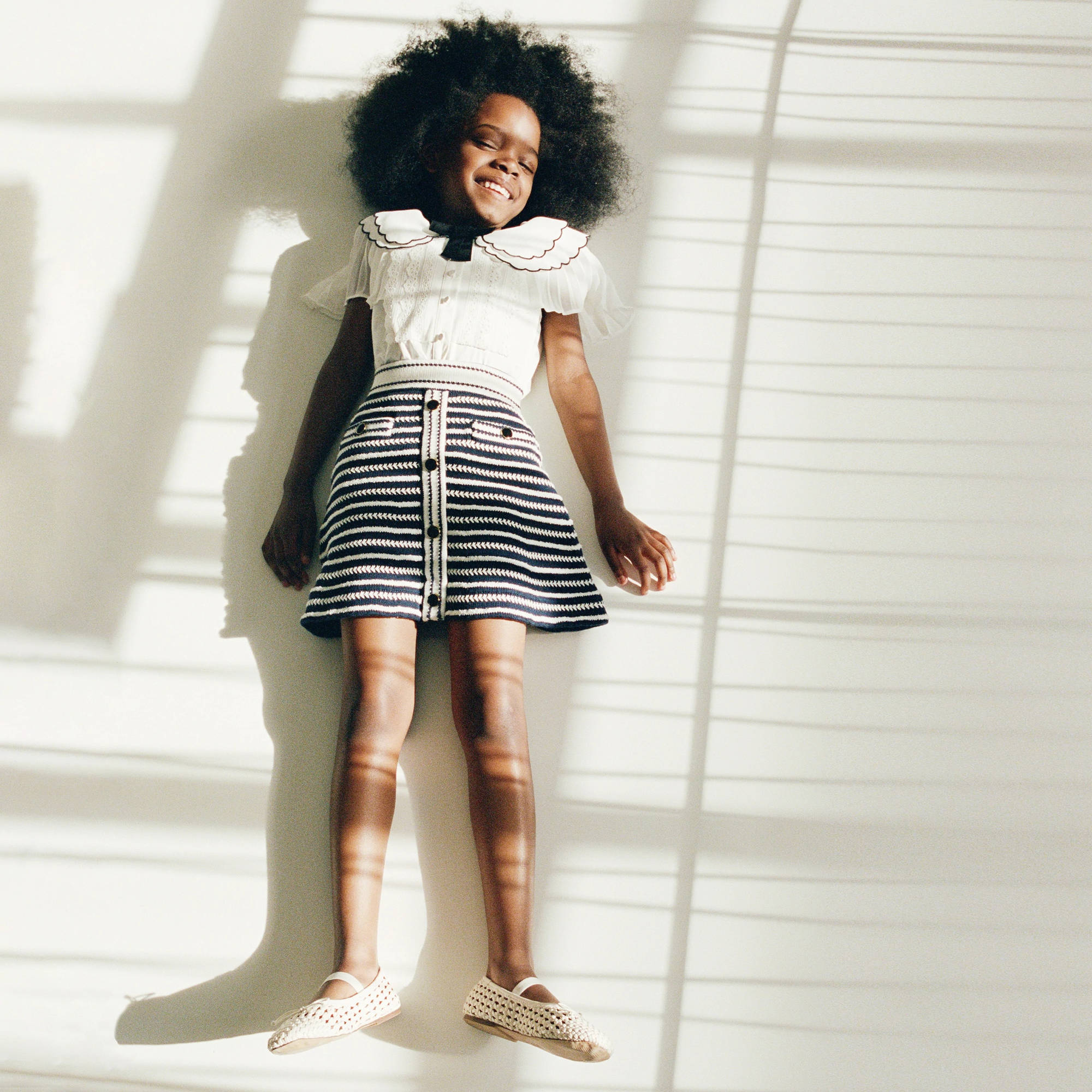 Girls Navy Stripes Cotton Skirt