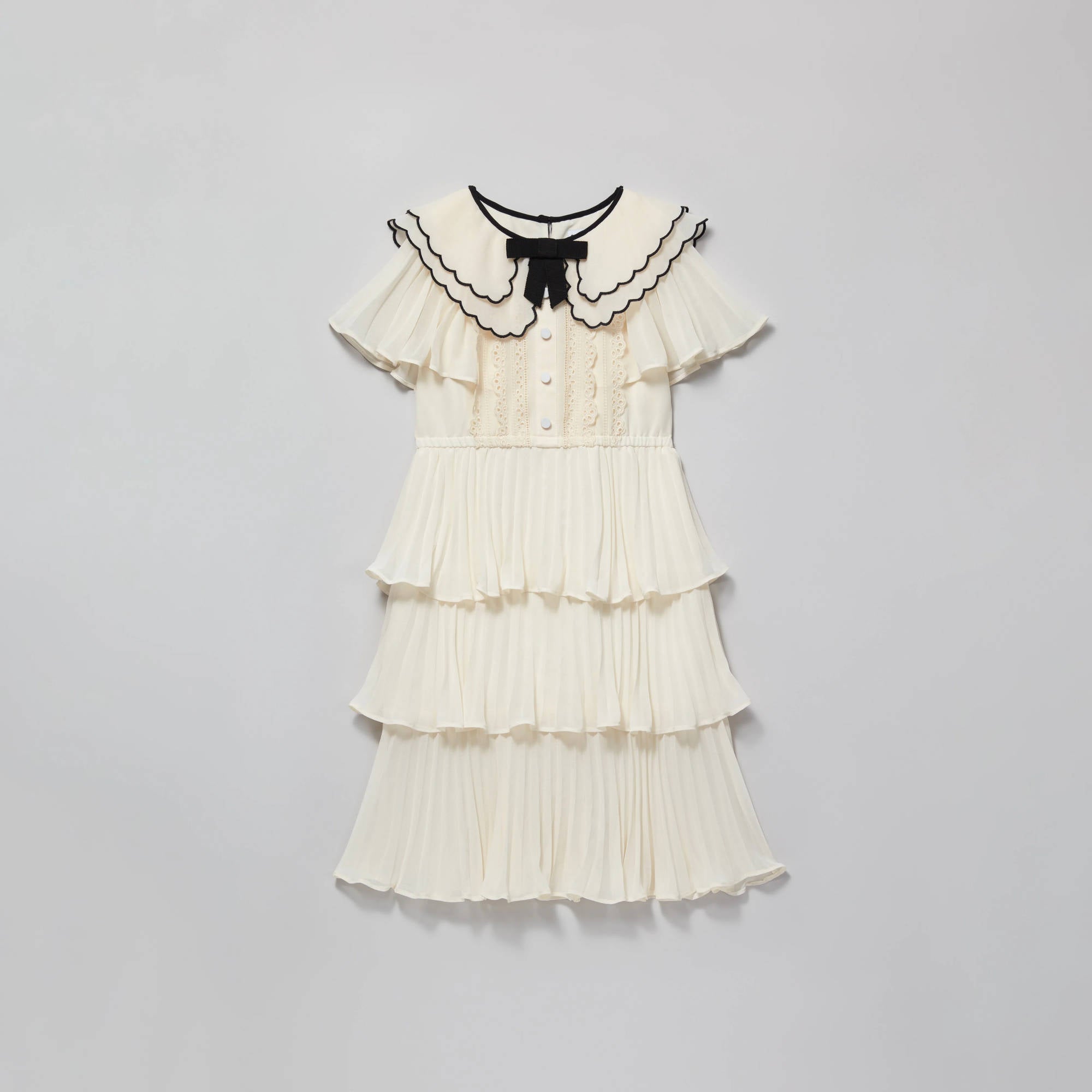 Girls Ivory Scallop Collar Chiffon Dress