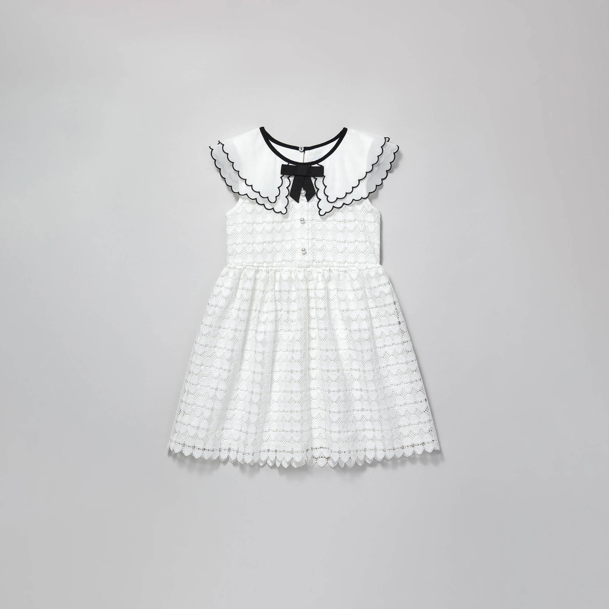 Girls White Heart Lace Scallop Collar Dress