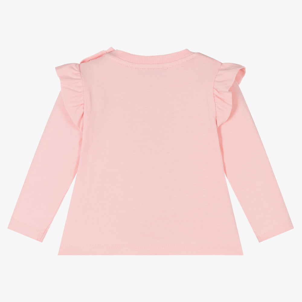 Baby Girls Pink Bear Printed Cotton T-Shirt