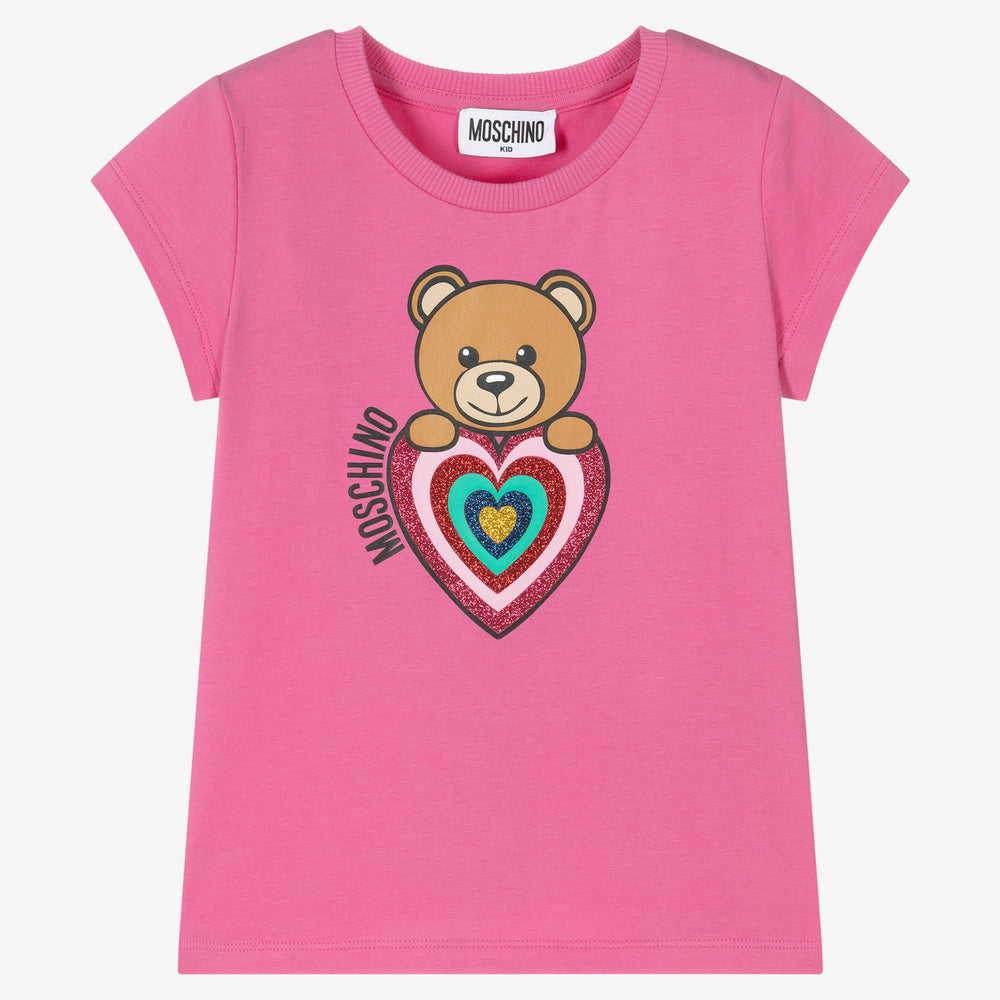 Girls Pink Printed Cotton T-Shirt