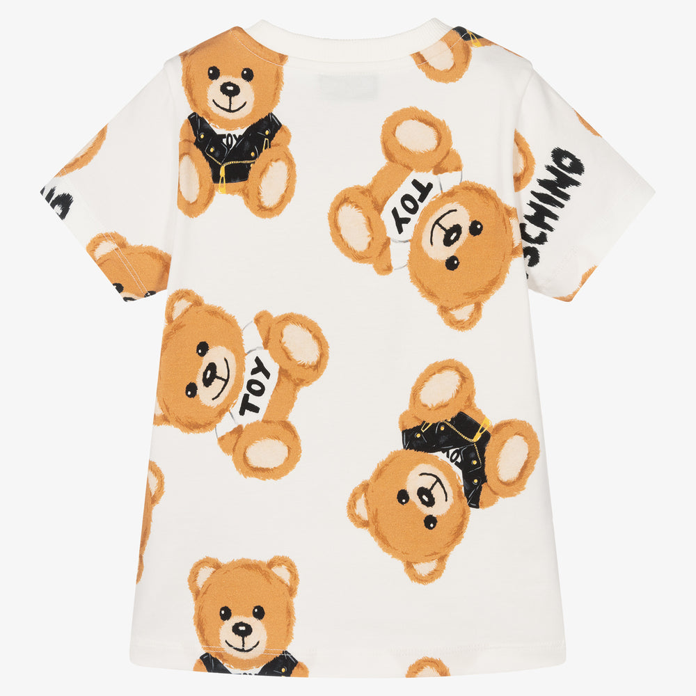 Boys & Girls White Bear Printed Cotton T-Shirt