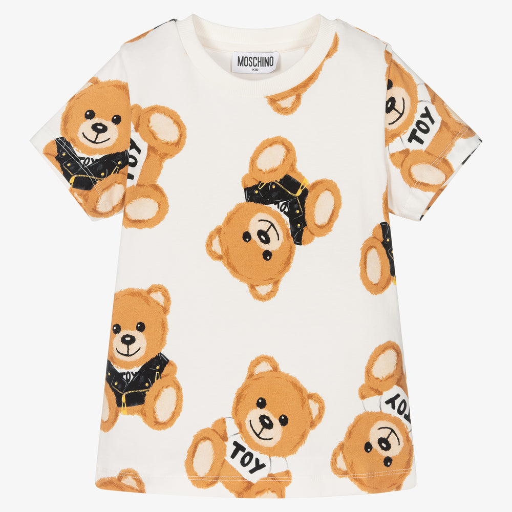 Boys & Girls White Bear Printed Cotton T-Shirt