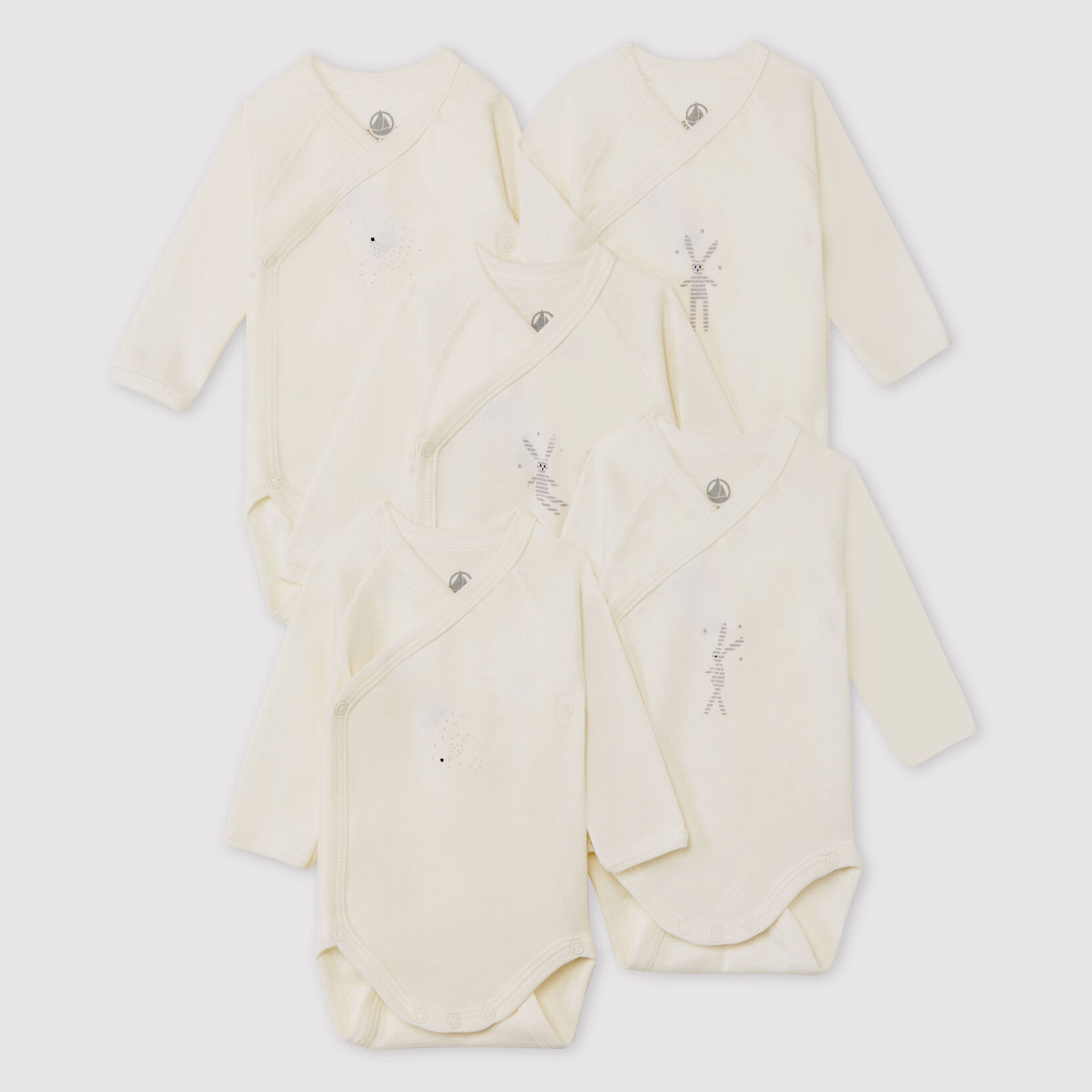 Baby Boys & Girls White Cotton Babysuit Set(5 Pack)