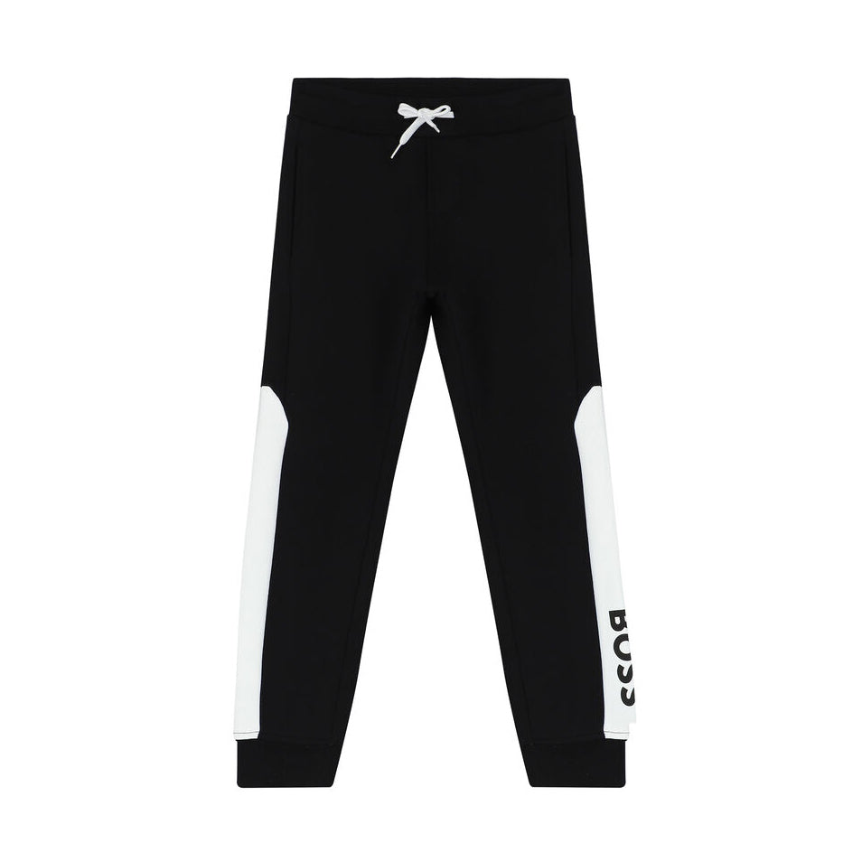 Boys Black Logo Cotton Trousers