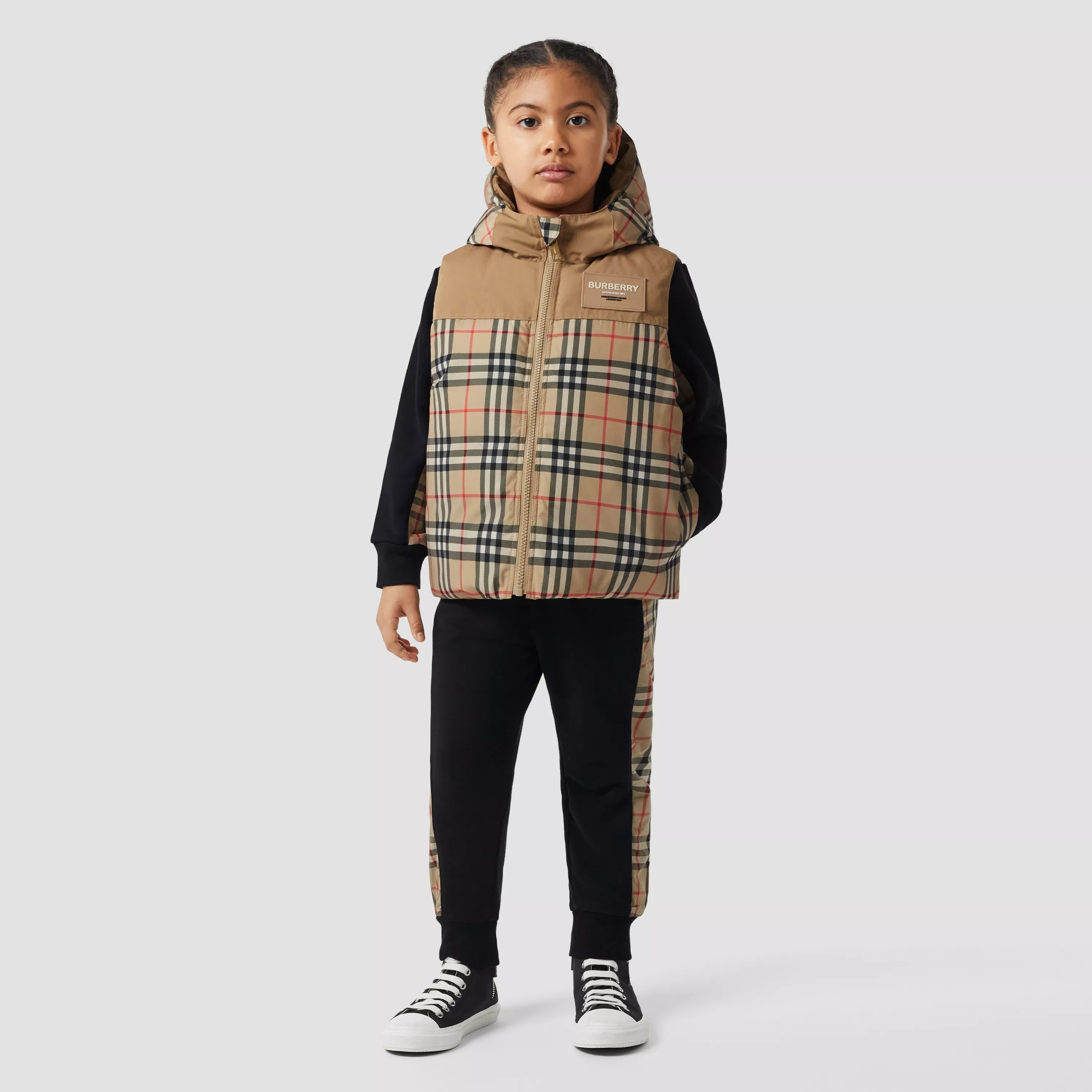 Boys & Girls Beige Check Reversible Padded Down Gilet