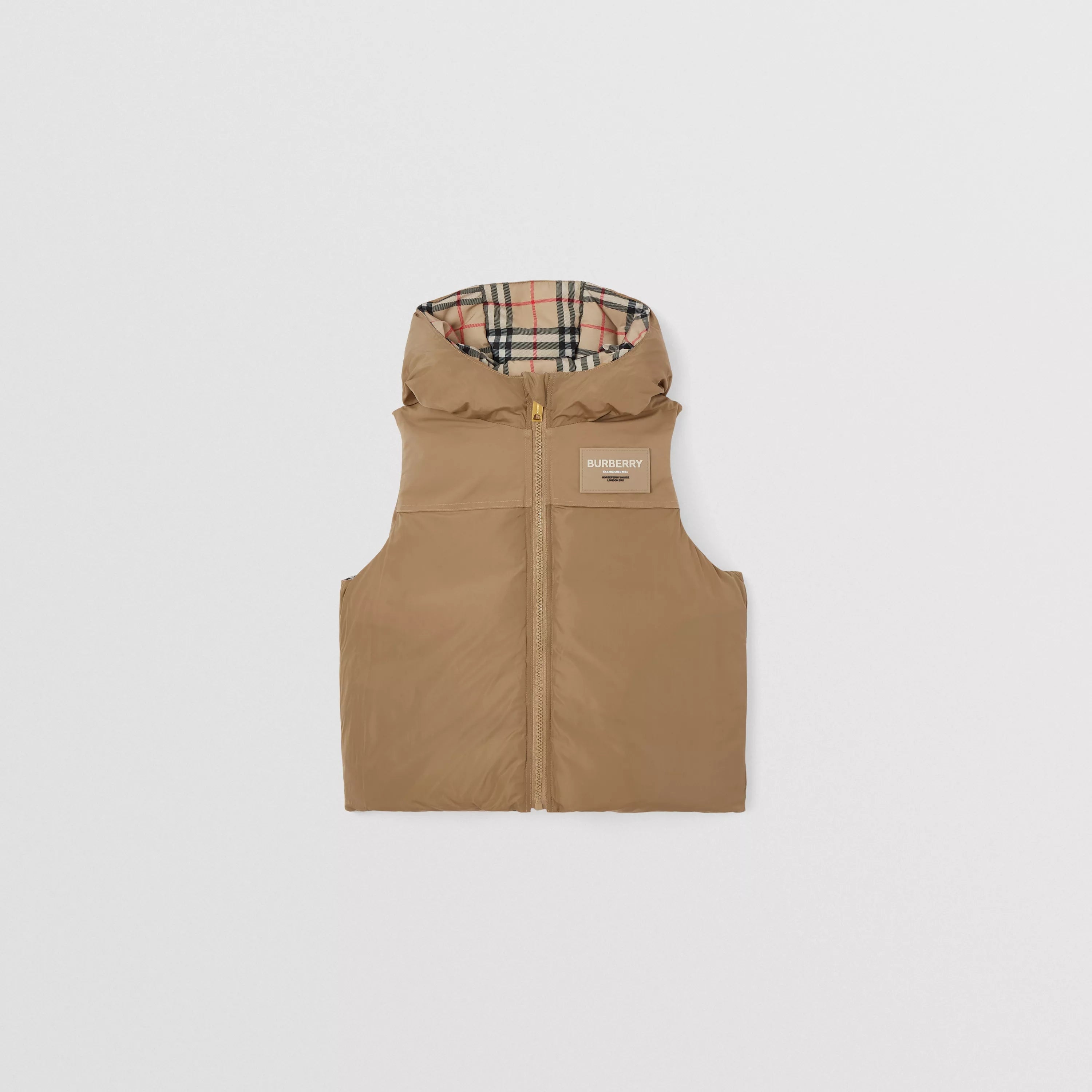 Boys & Girls Beige Check Reversible Padded Down Gilet