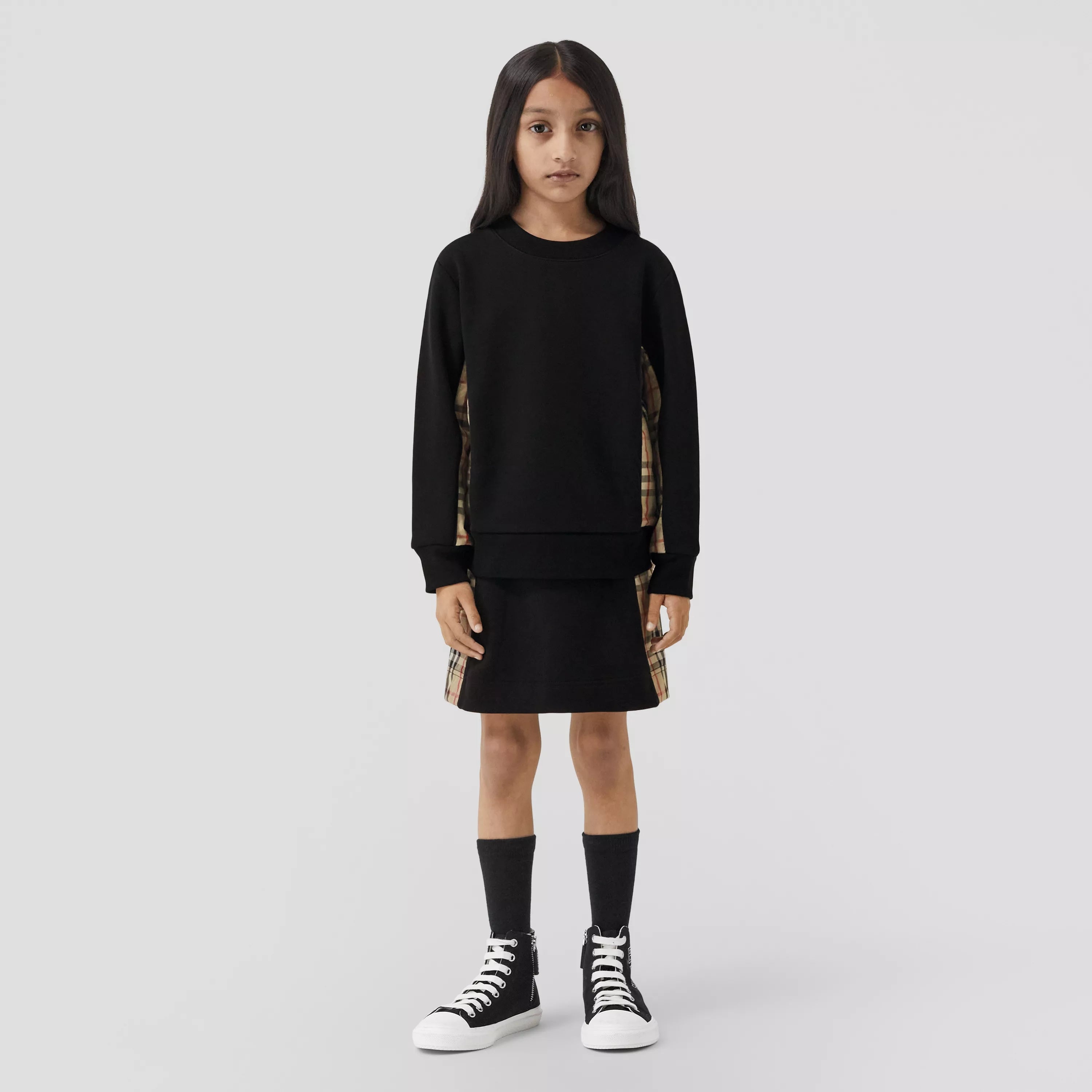 Girls Black Check Cotton Skirt