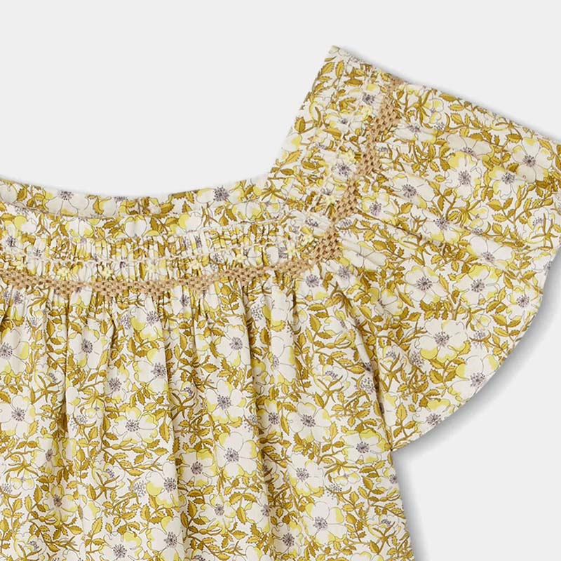 Girls Yellow Floral Cotton Shirt