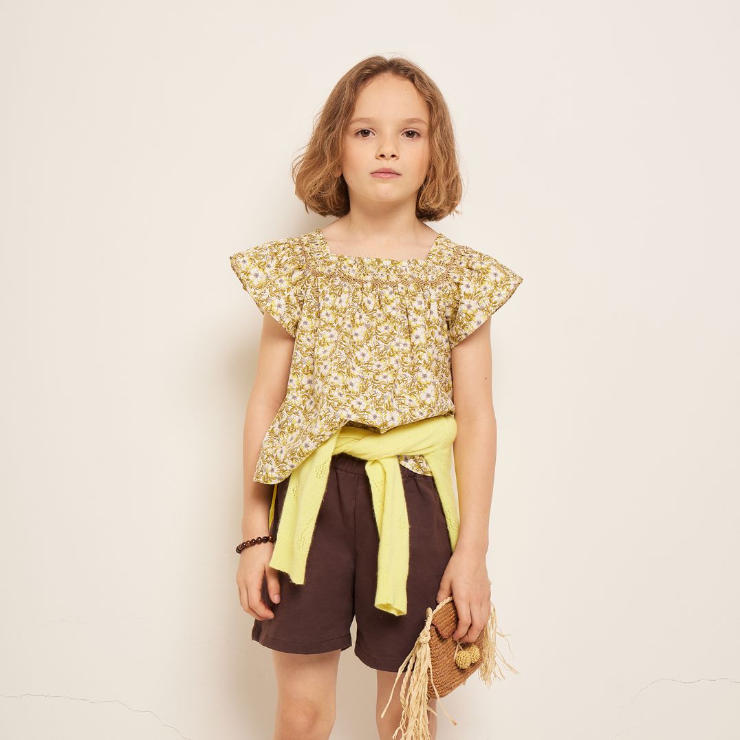 Girls Yellow Floral Cotton Shirt