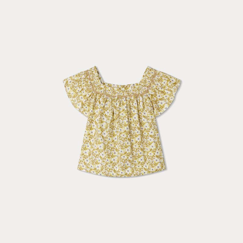 Girls Yellow Floral Cotton Shirt