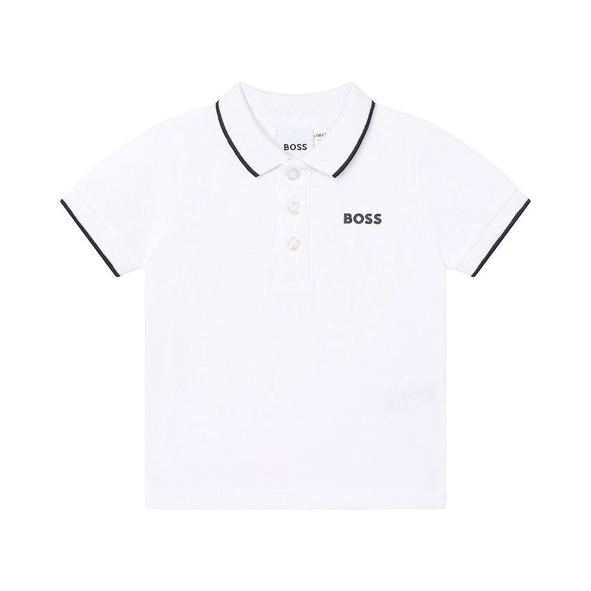 Boys White Logo Cotton Polo Shirt