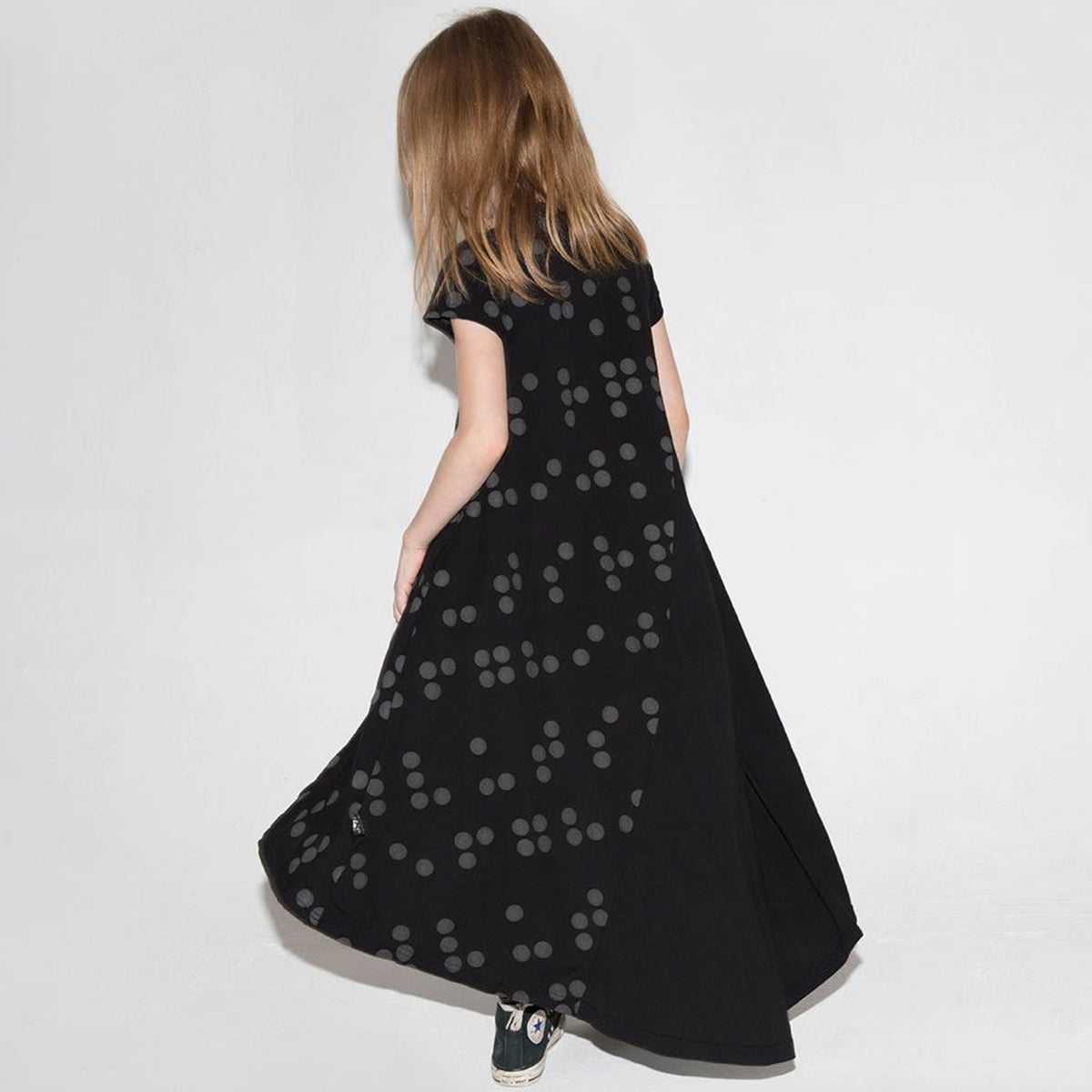 Girls Black Printed Cotton Dress