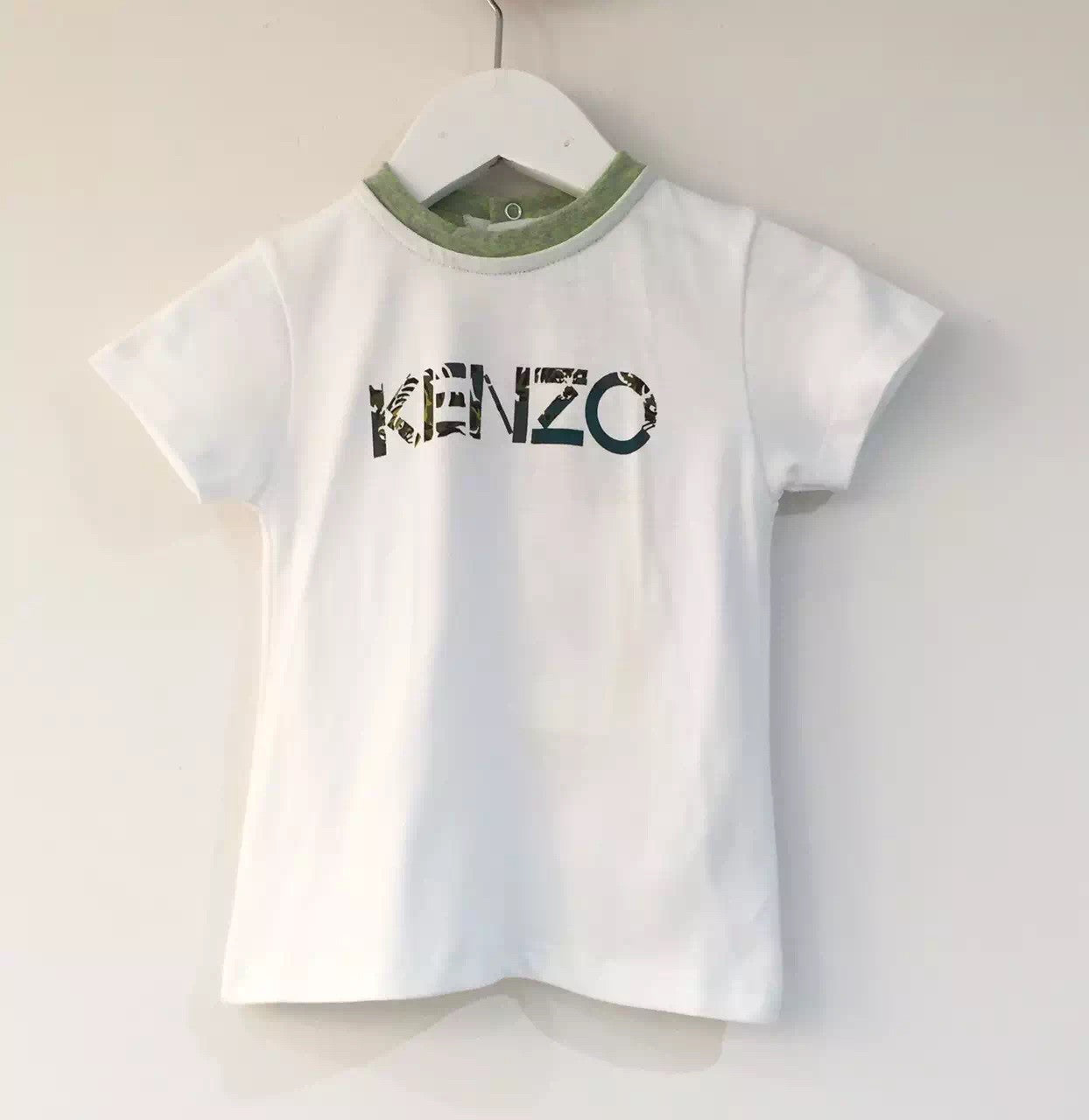 Baby Boys White Cotton T-Shirt With Green Collar - CÉMAROSE | Children's Fashion Store